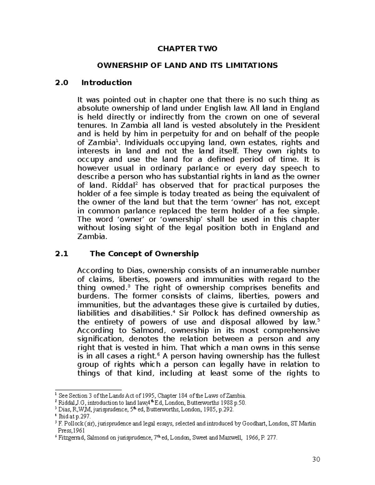 Chapter TWO Ownership OF LAND AND ITS LI CHAPTER TWO OWNERSHIP OF