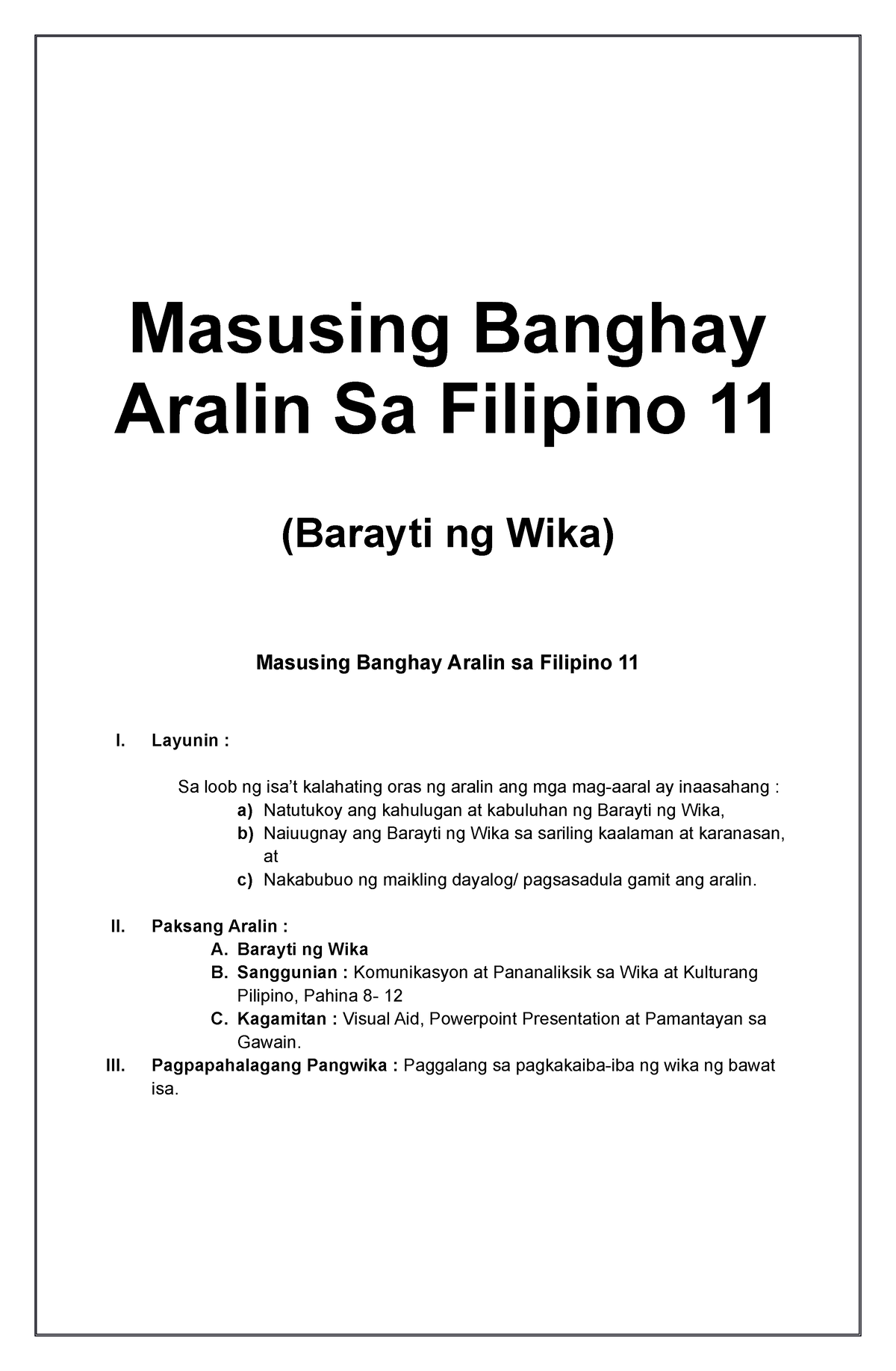 FIL 11 Detailed Barayti NG WIKA  Masusing Banghay Aralin Sa Filipino