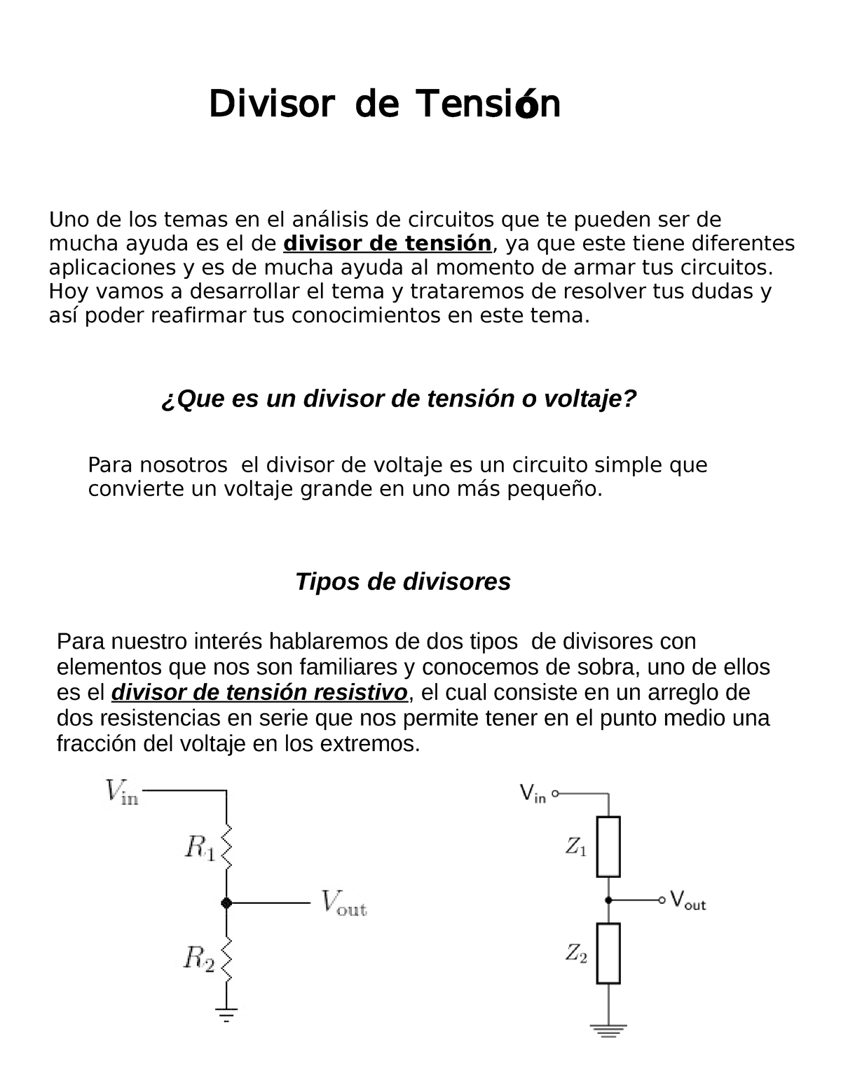 Divisor De Tension - Divisor De Tensi ónn Uno De Los Temas En El ...