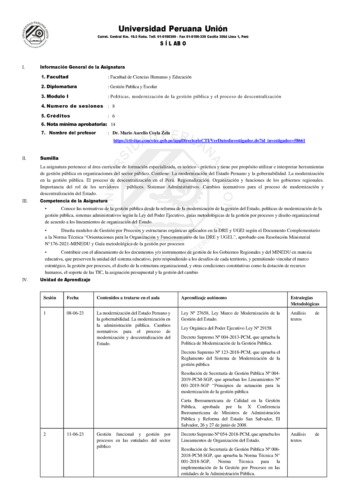 Silabo Gestion Publica - Universidad Peruana UniÛn Carret. Central Km ...