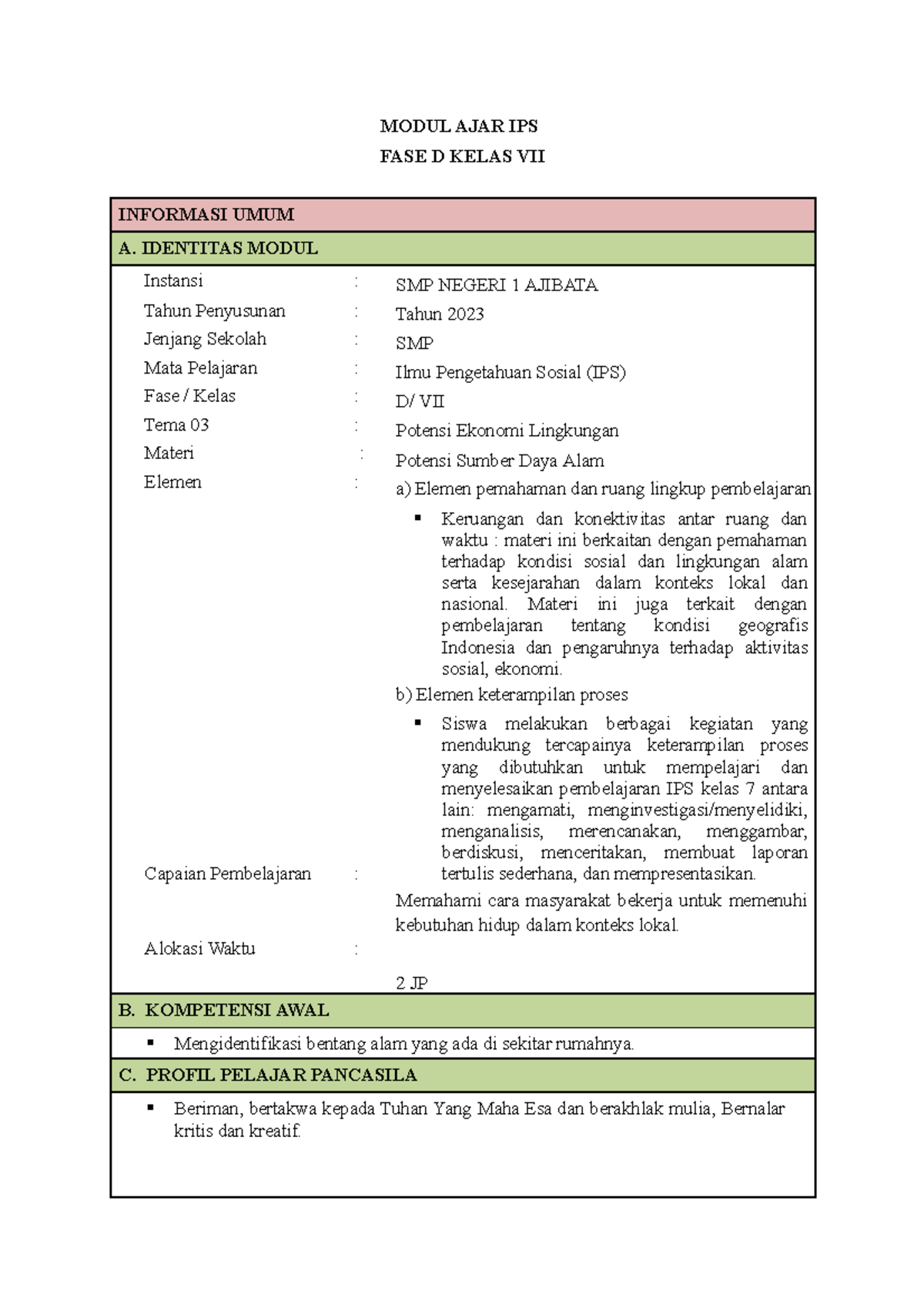 Modul IPS BAB D - MODUL AJAR IPS FASE D KELAS VII INFORMASI UMUM A ...
