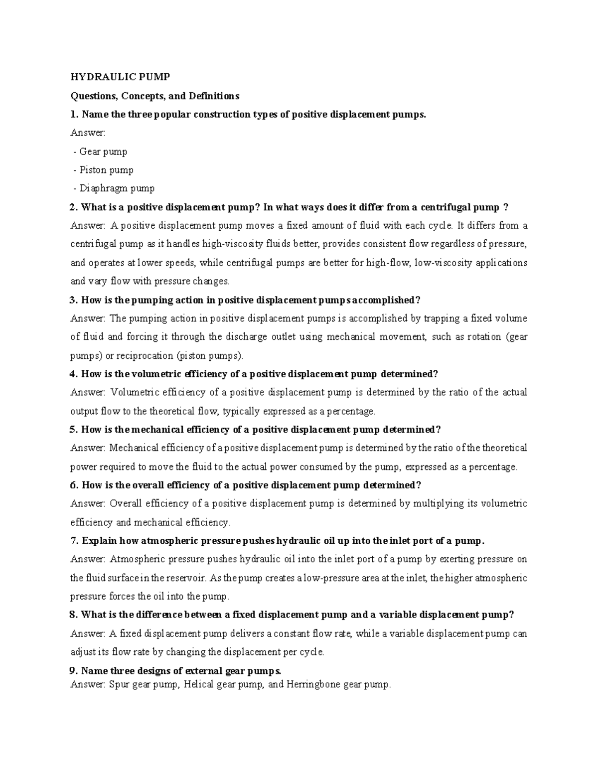 HW1-Hydraulic and Pneumatic Engineering - HYDRAULIC PUMP Questions ...