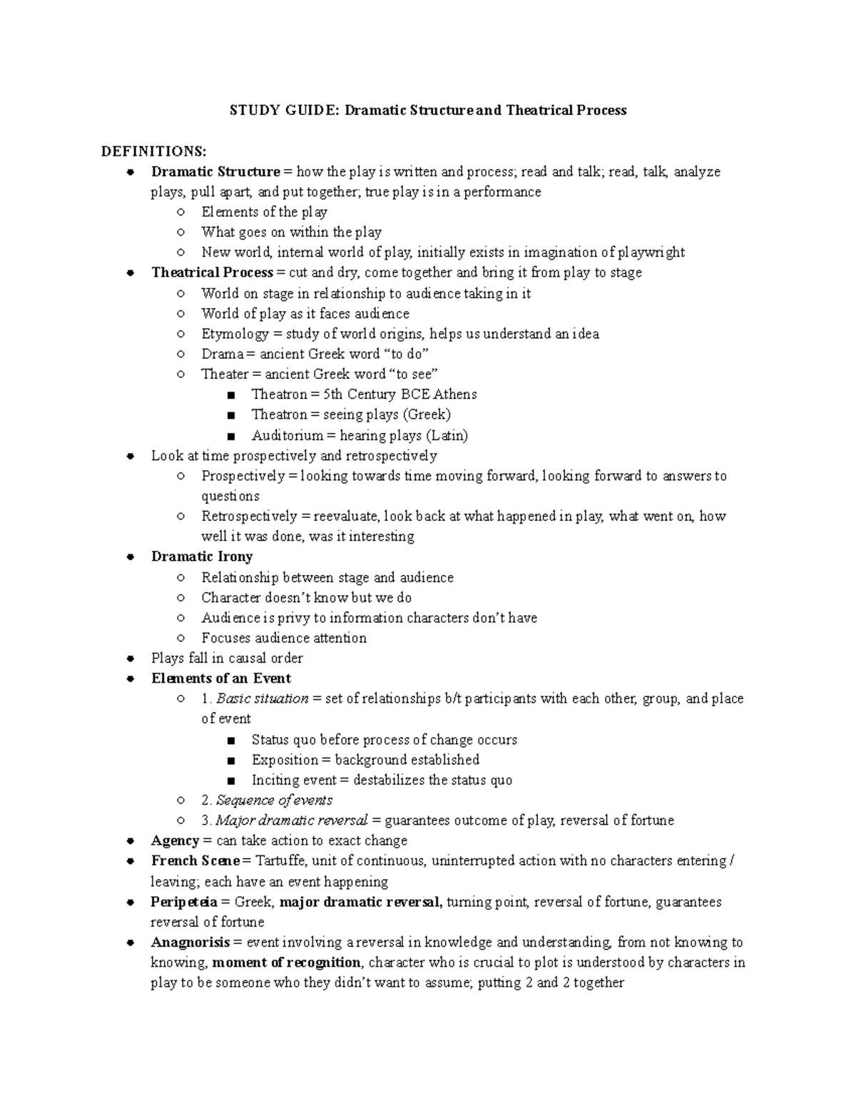 DSTP Study Guide - Lecture notes All - STUDY GUIDE: Dramatic Structure ...