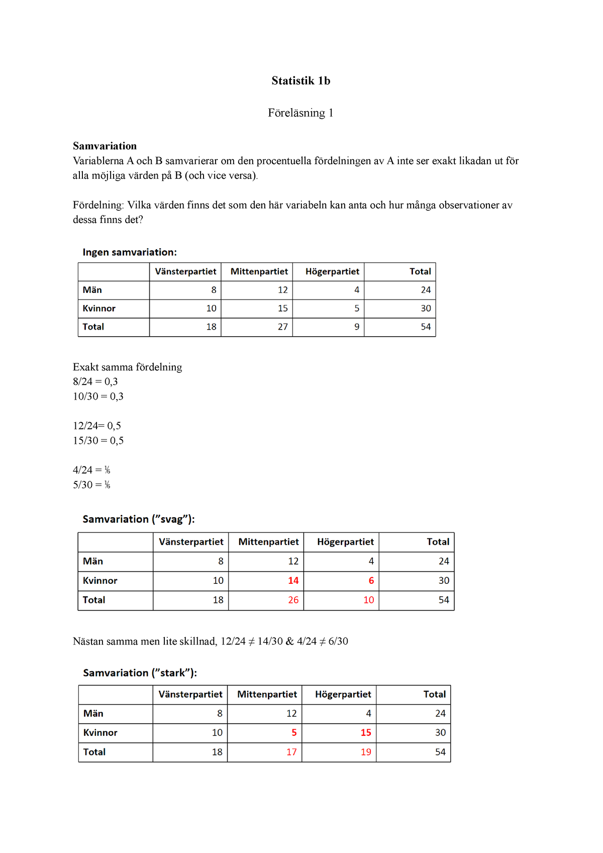 Statistik 1b - Joakim Ruist - Statistik 1b Föreläsning 1 Samvariation ...