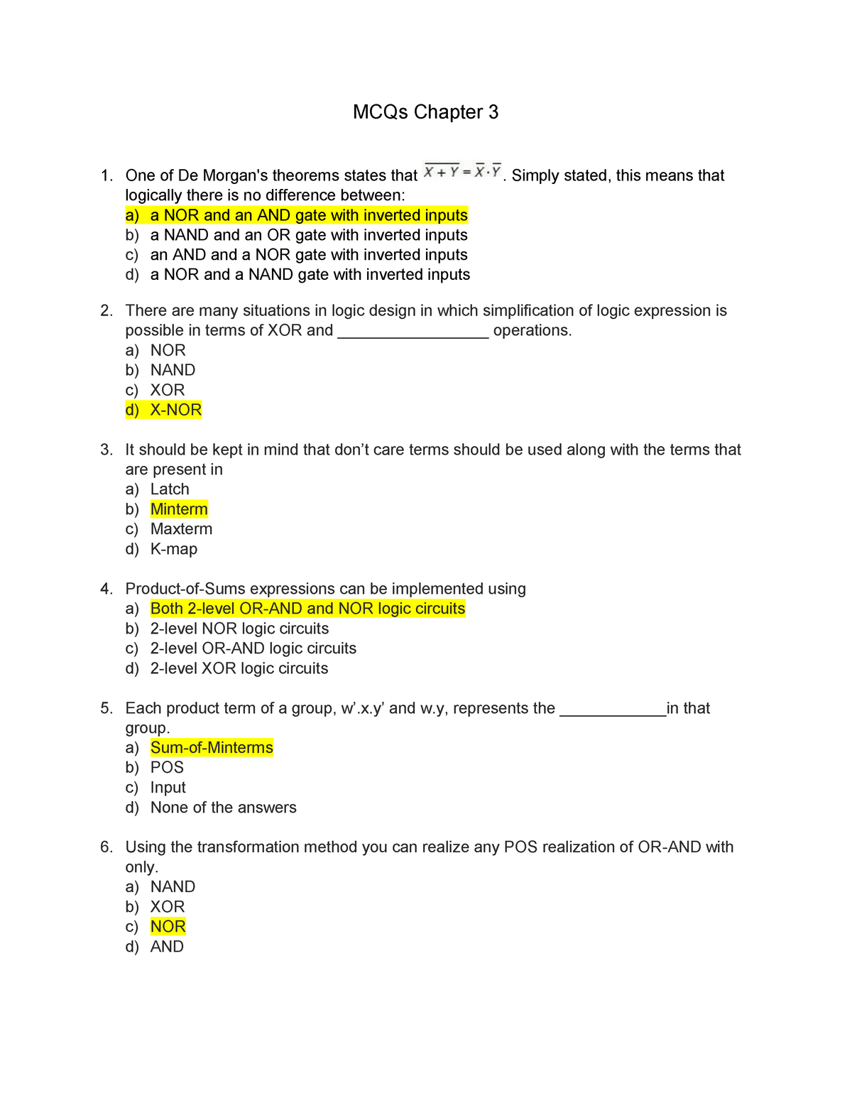 MCQs Chapter 3 - Multiple Choice Questions For Gate-Level Minimization ...