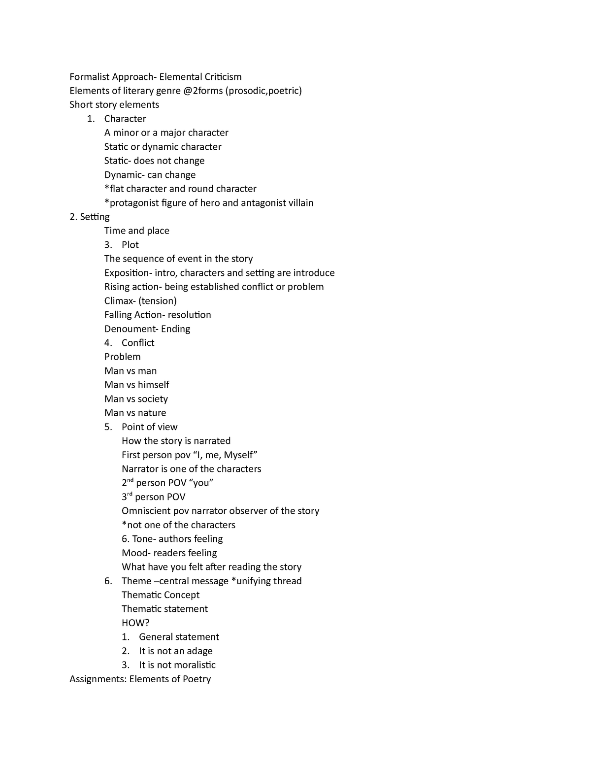 Formalist Approach - Character A minor or a major character Static or ...