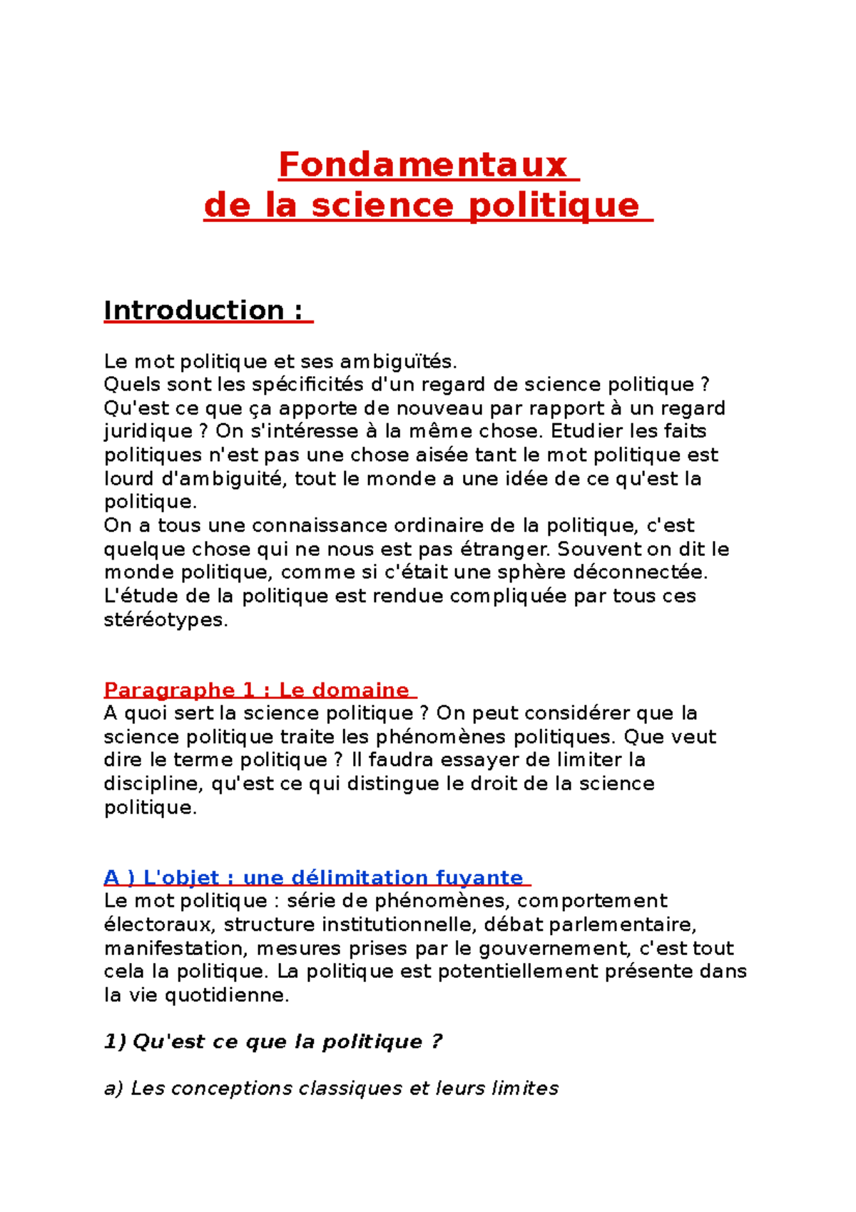 science politique - Fondamentaux de la science politique Introduction ...