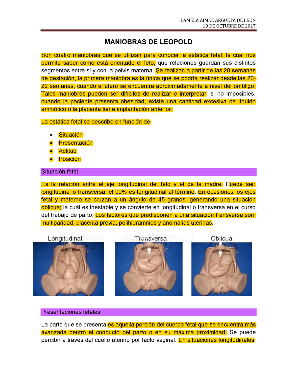 Maniobras De Leopold Obstetricia Ginecologia USAC Studocu