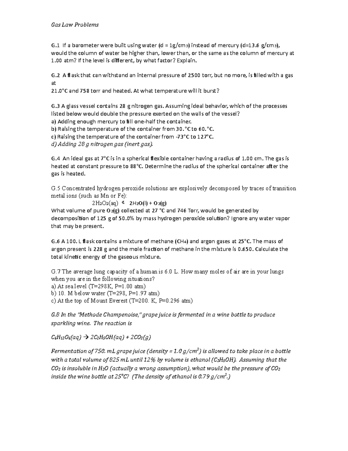 Gas Laws PP Gas Laws PP Gas Law Problems G If a barometer were
