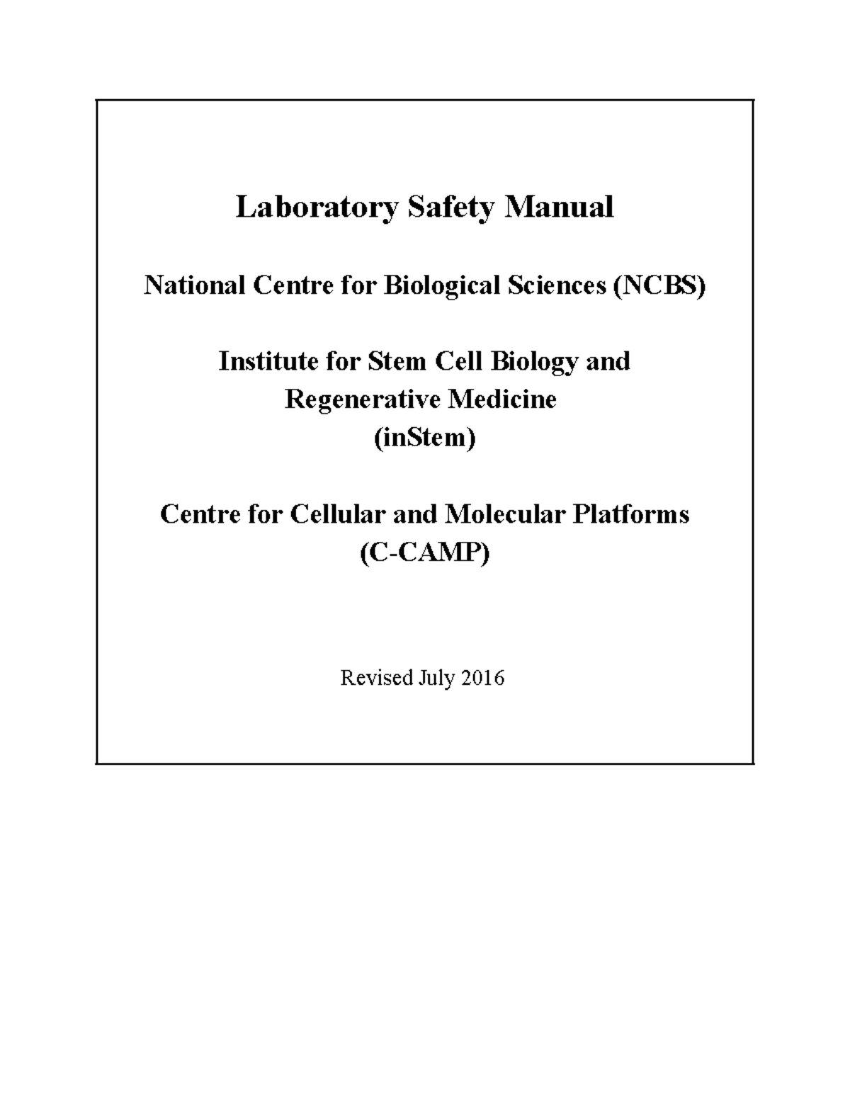 Labsafety ncbs Lab safety for science students Laboratory Safety Manual National Centre for