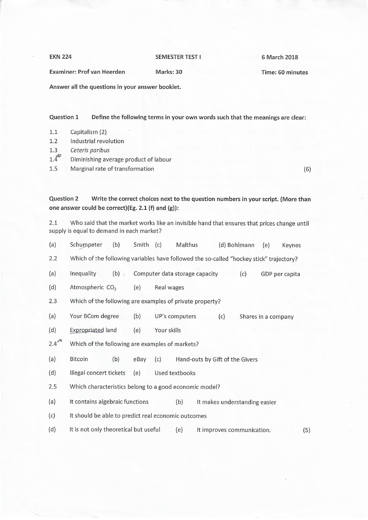 Semester Test 1 2018 - EKN 224 - UP - Studocu