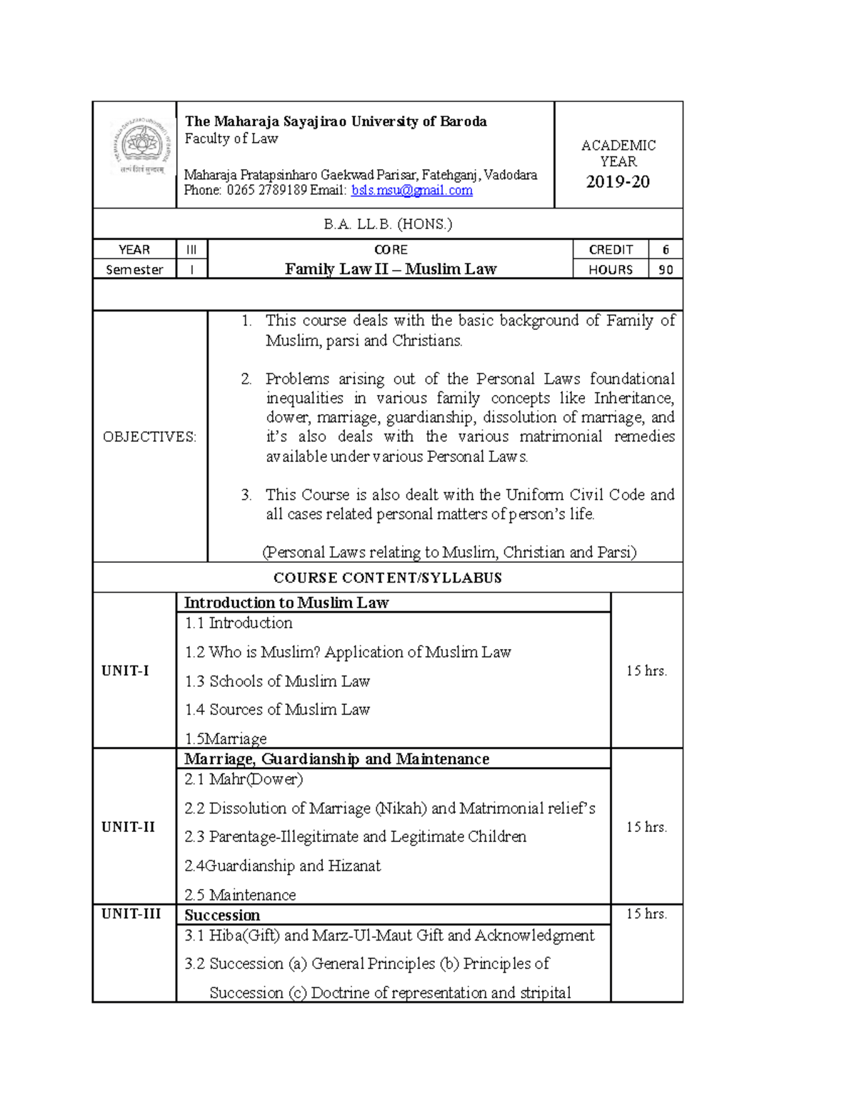 Family Law II Muslim Law PJ - The Maharaja Sayajirao University of ...
