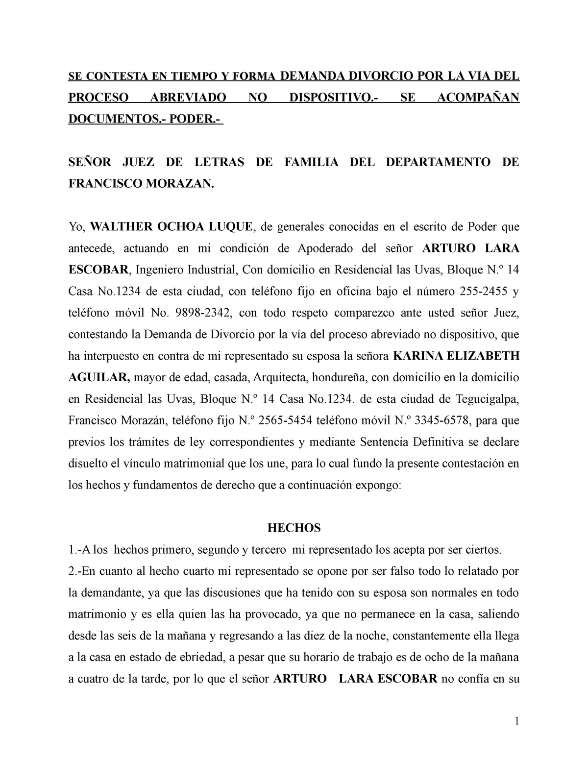 Contestacion-de-demanda-de-divorcio-proceso-abreviado-no-dispos - SE  CONTESTA EN TIEMPO Y FORMA - Studocu