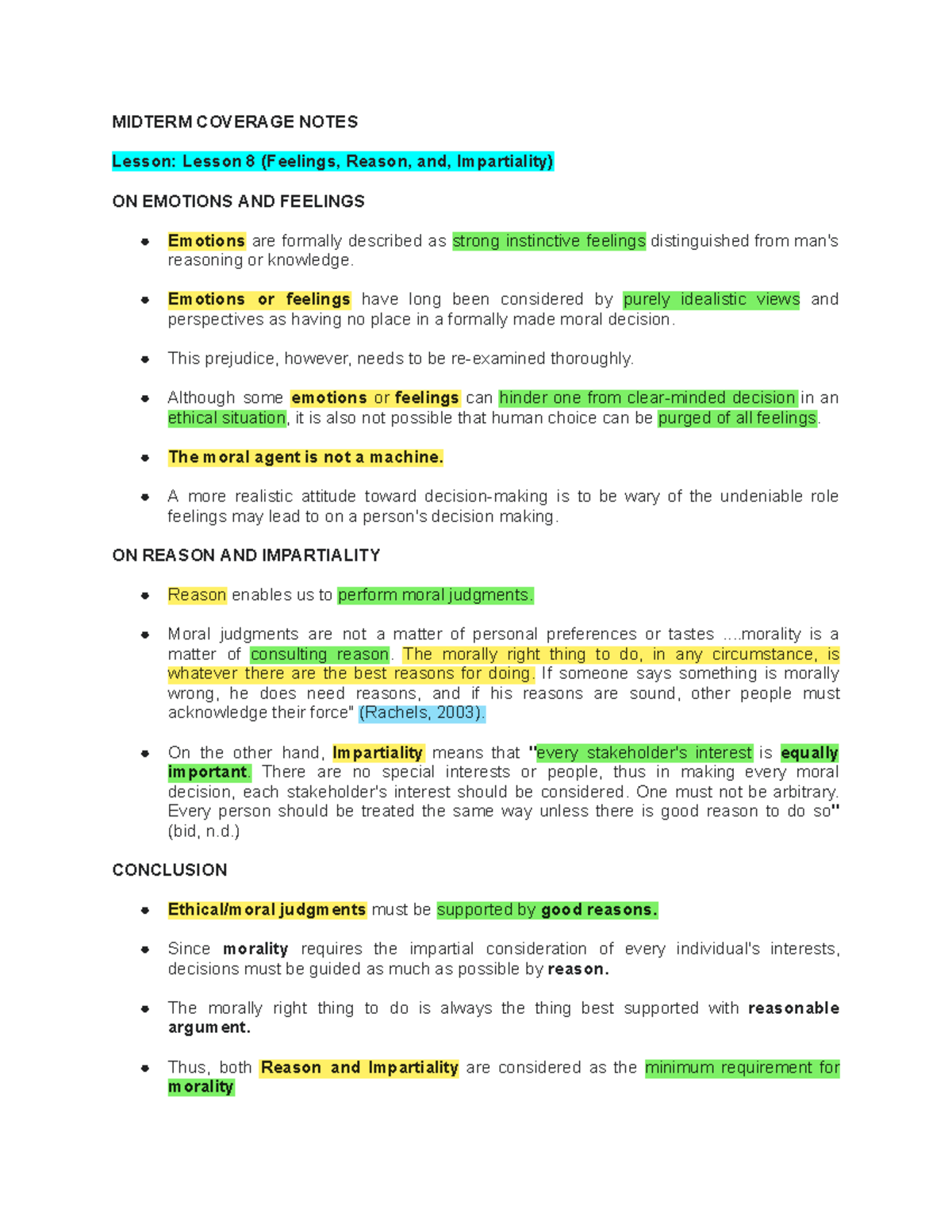 Ethics notes by Dllanos - MIDTERM COVERAGE NOTES Lesson: Lesson 8 ...
