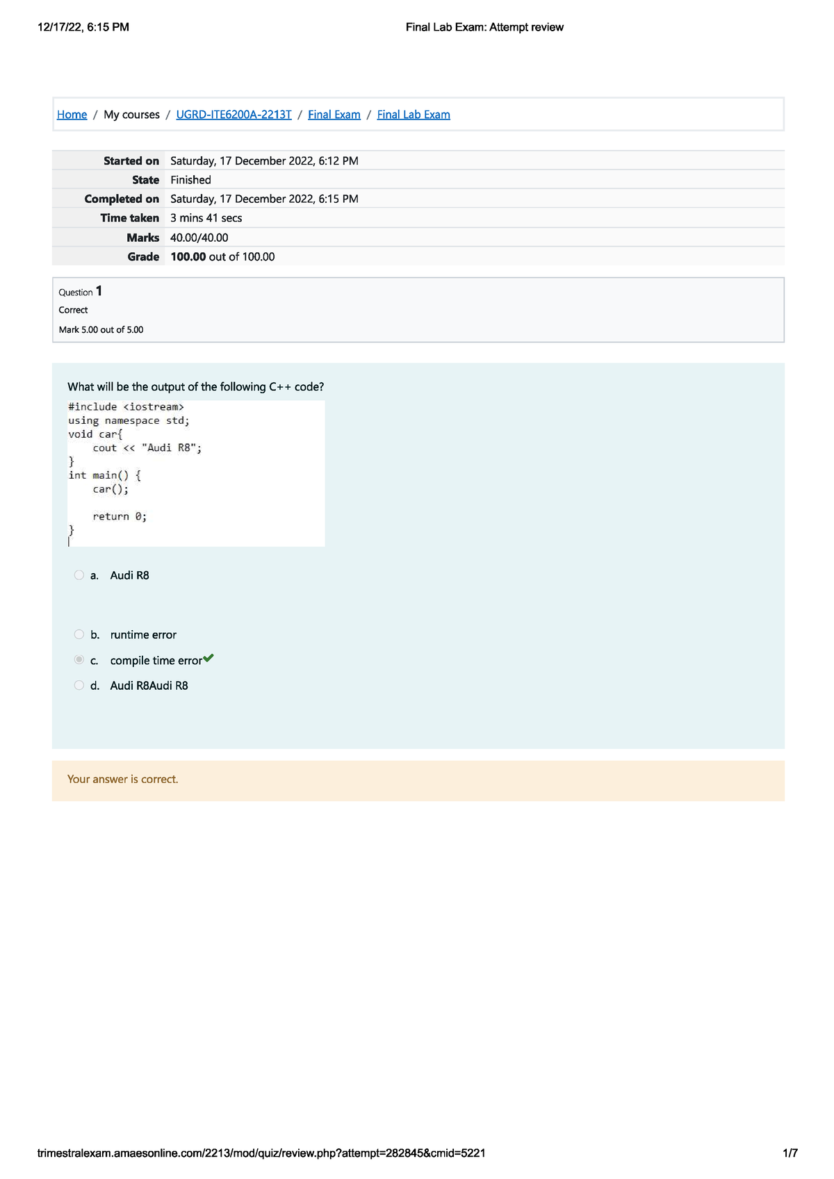 Computer Programming 1 Final Lab Exam 2nd Attempt Review - Studocu