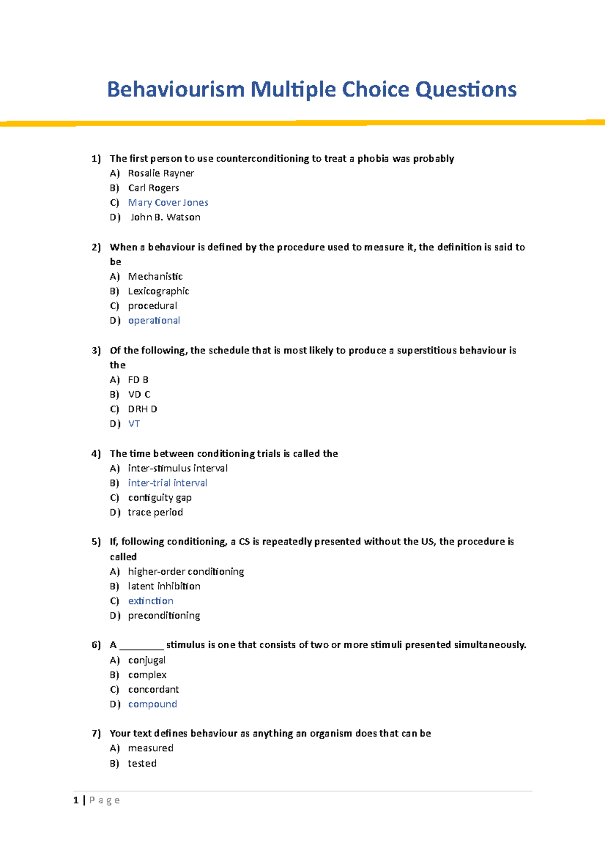 essay questions on behaviorism