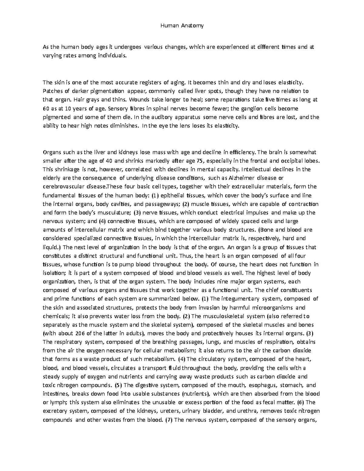 The Human Body 7 - Essay - Human Anatomy As The Human Body Ages It 