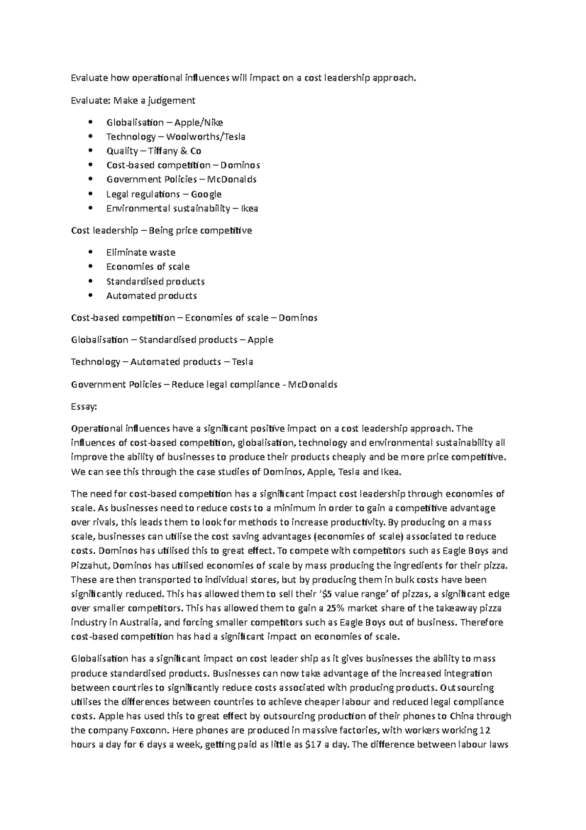 Practice Essay for 2017 HSC Band 6 Evaluate how operational