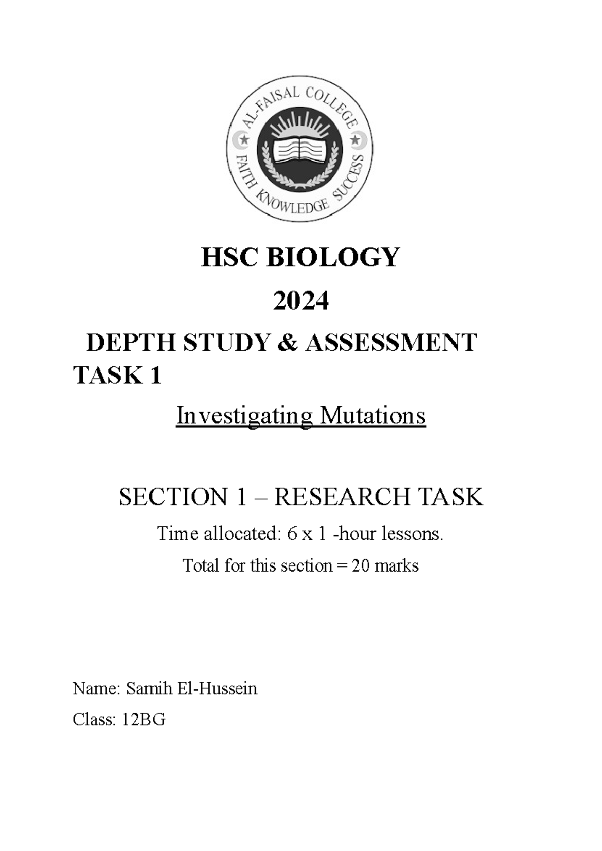 Samih bio cheat sheet Notes HSC BIOLOGY 2024 DEPTH STUDY