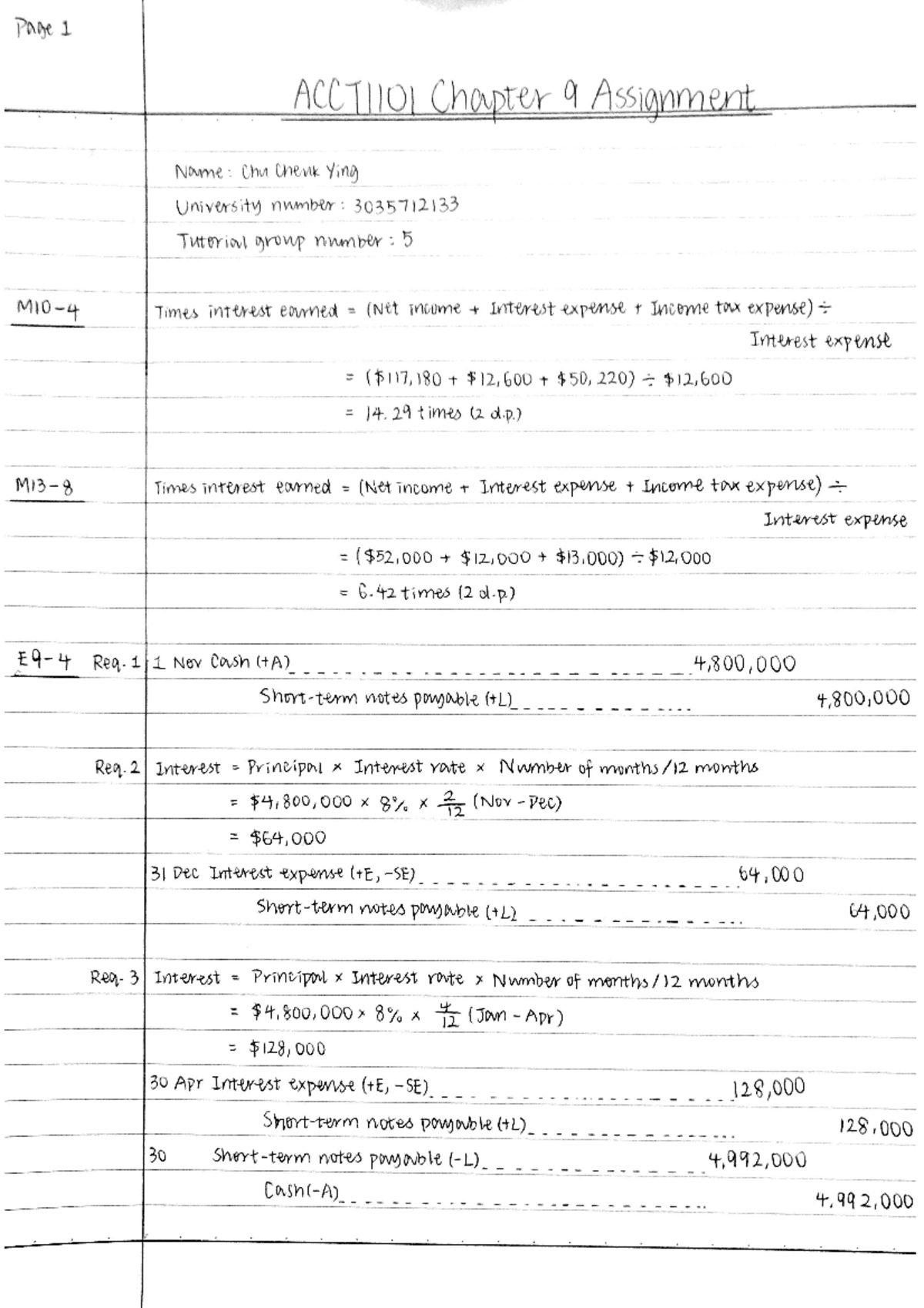 ACCT1101 Ch 9 Assignment - Introduction To Financial Accounting - Studocu