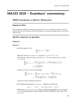 MA103 Past Paper 2017 - Summer 2017 examination MA Introduction to ...