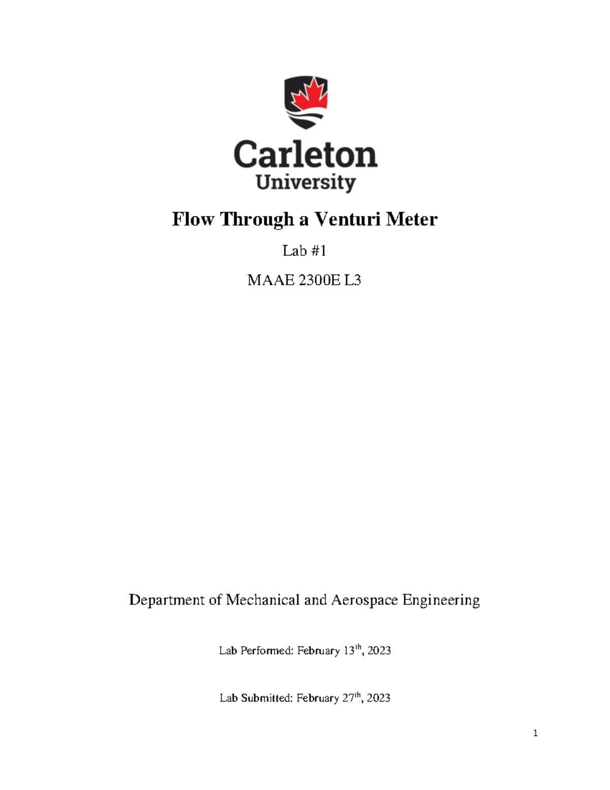 MAAE 2300 Venturi Meter Lab Flow Through a Venturi Meter Lab MAAE
