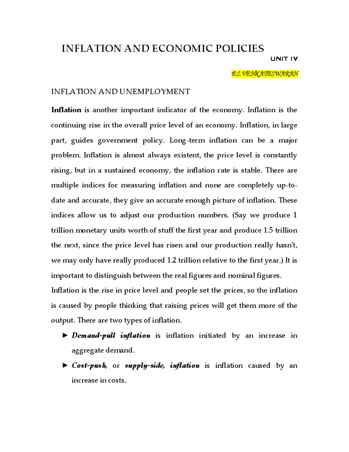 Economic Analysis for Business [unit-4] - INFLATION AND ECONOMIC ...