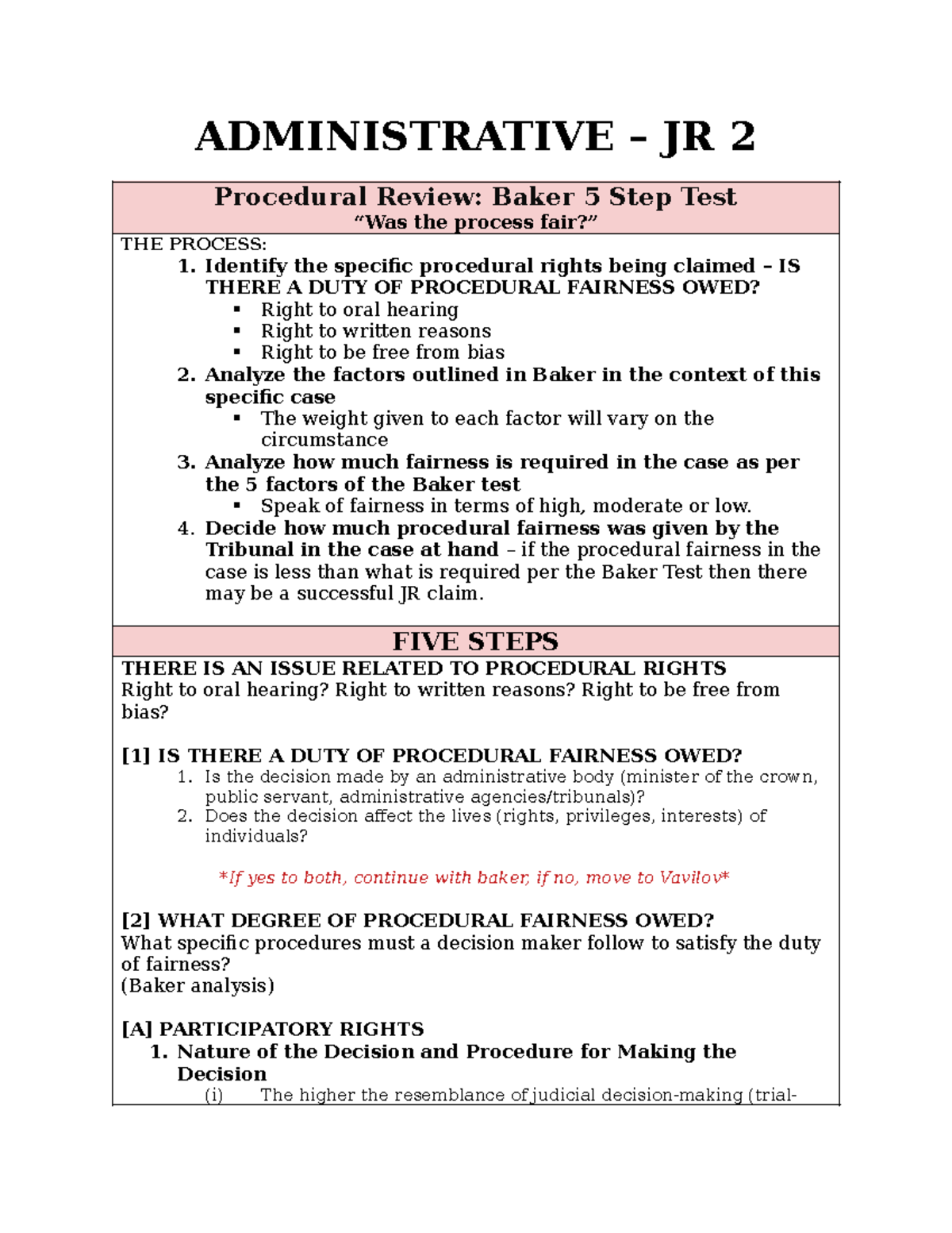 Public Law Tests & Steps - ADMINISTRATIVE – JR 2 Procedural Review ...