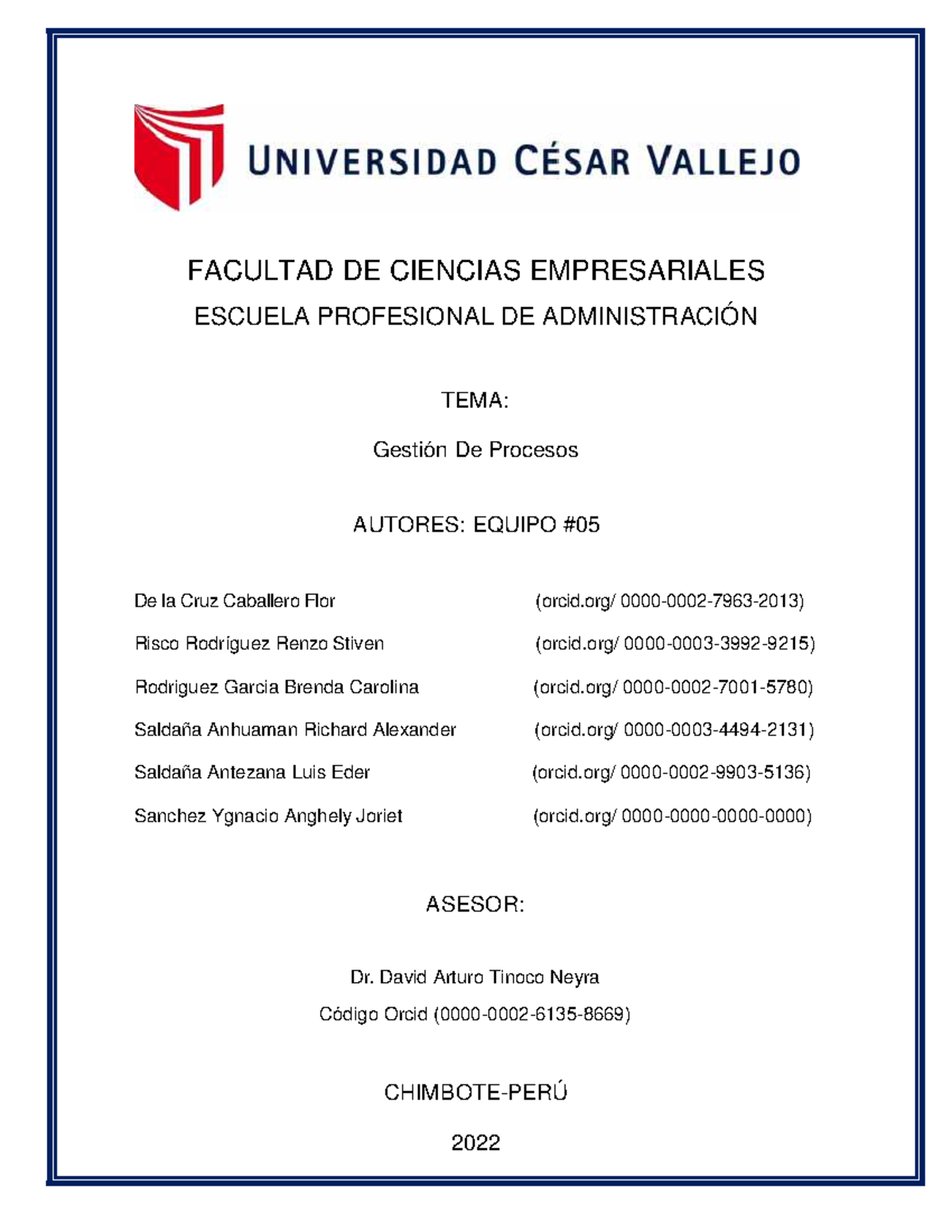 Gestion DE Procesos - xasd - FACULTAD DE CIENCIAS EMPRESARIALES ESCUELA ...