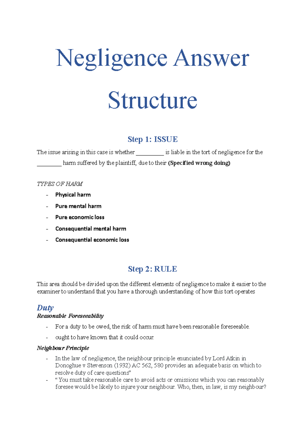 negligence-answer-flow-sheet-negligence-answer-structure-step-1