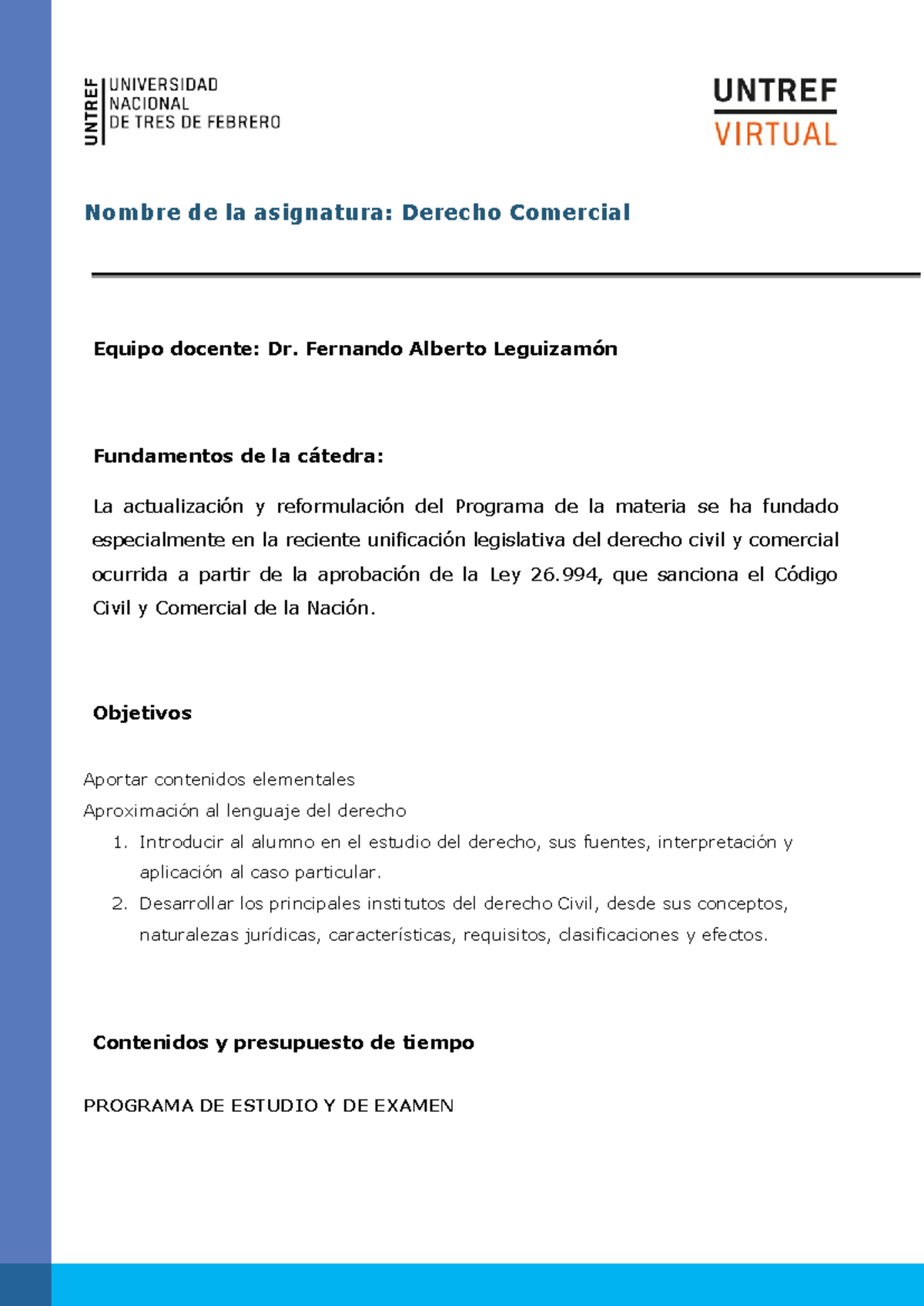 Programa IDP - informes - Nombre de la asignatura: Derecho Comercial ...