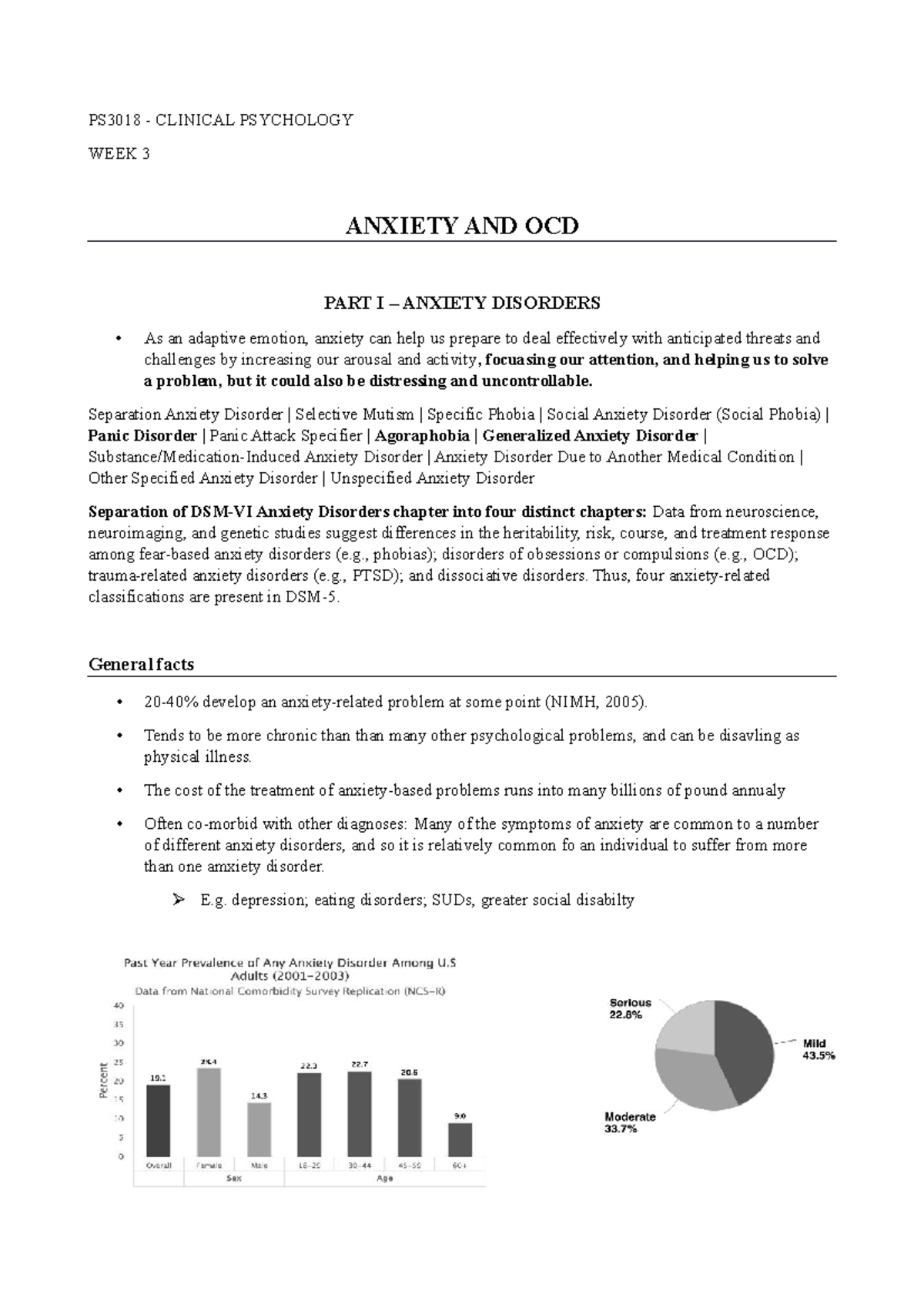 Anxiety and OCD - PS3018 - CLINICAL PSYCHOLOGY WEEK 3 ANXIETY AND OCD ...