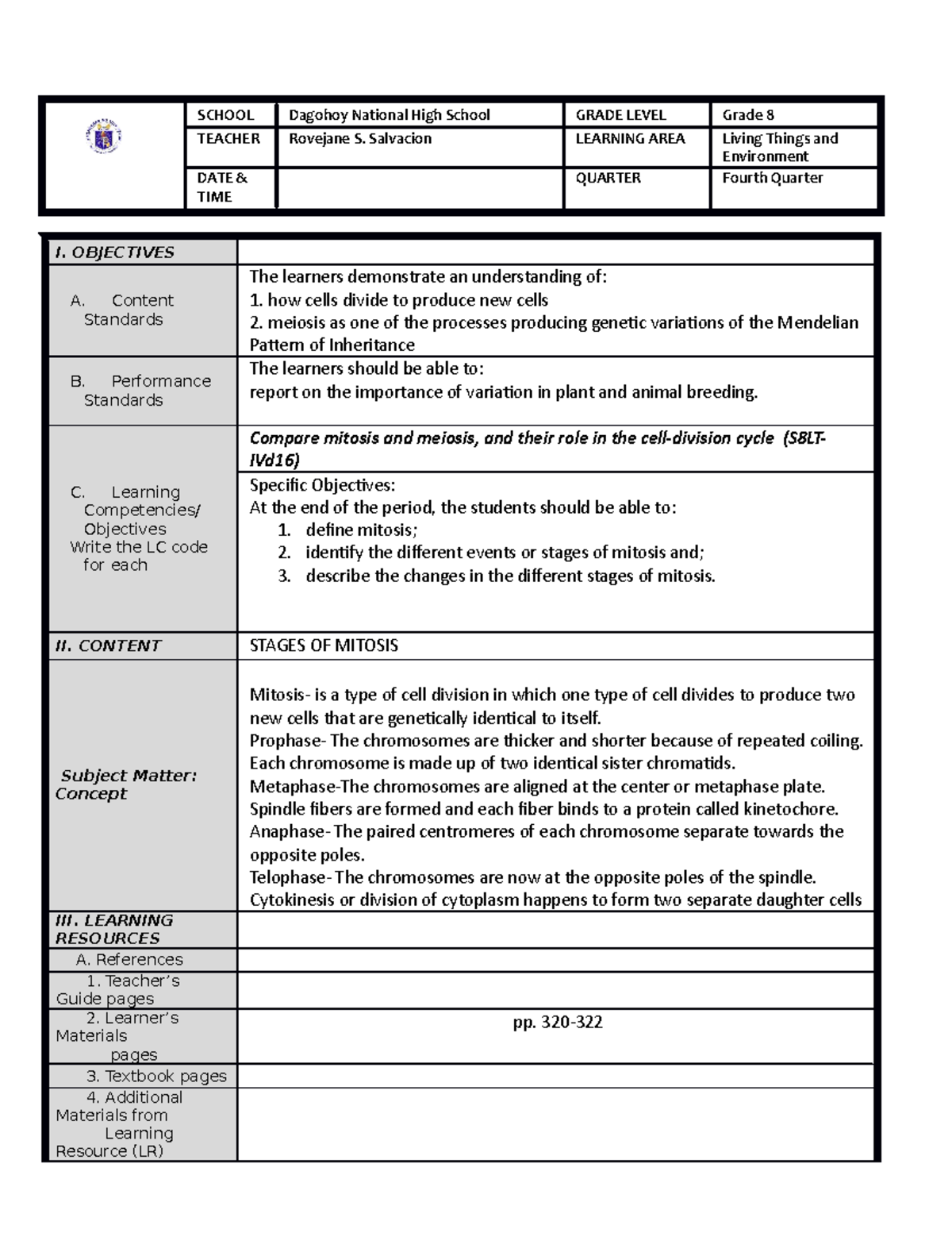 Mitosis-lp - This is a lesson plan than serve as a guide for the ...