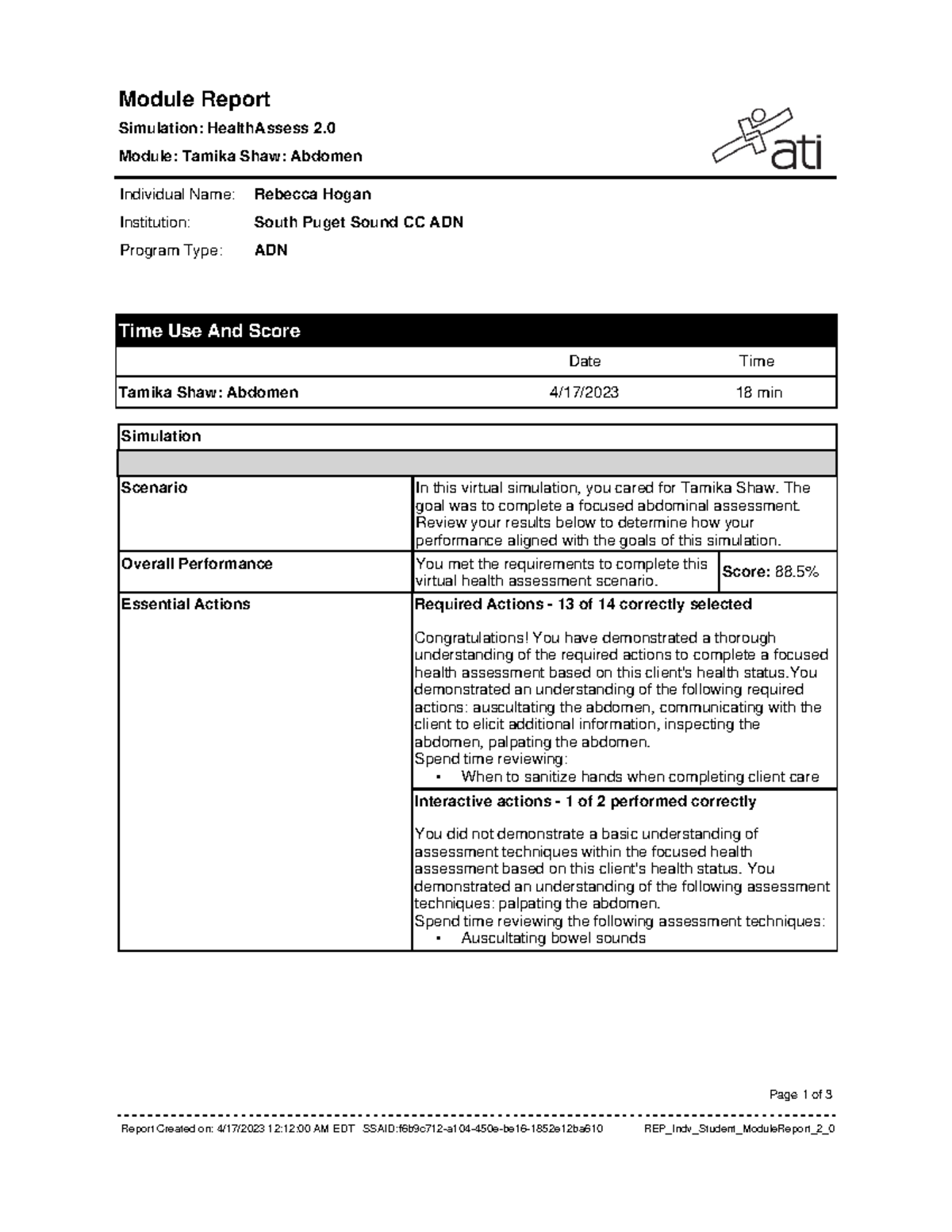 Tamikashaw ATI - ATI simulation Tamika Shaw - Module Report Simulation ...