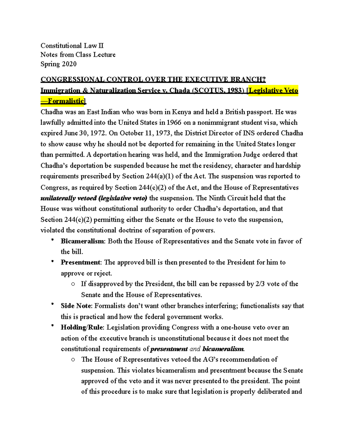 Congressional Control OVER THE Executive Branch - Constitutional Law II ...