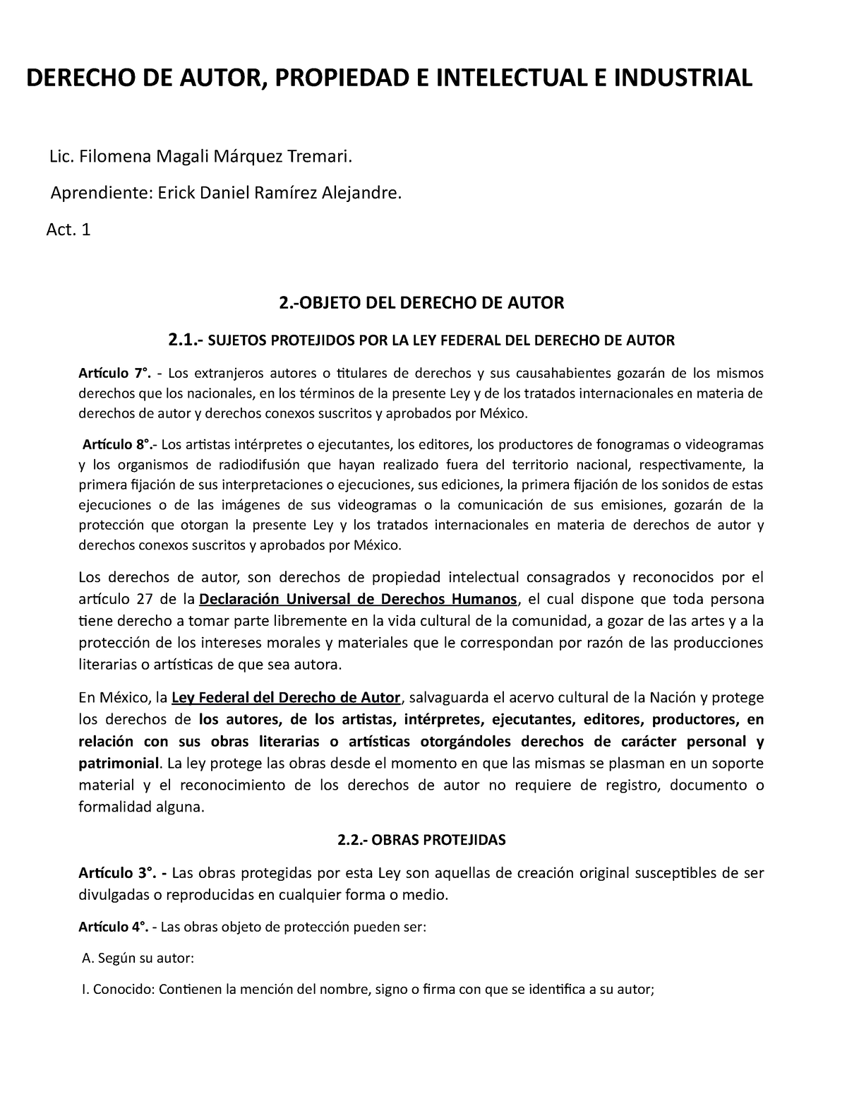 Derechos De Autor Propiedad Intelectual E Industrial Act 1 Derecho De Autor Propiedad E 1475