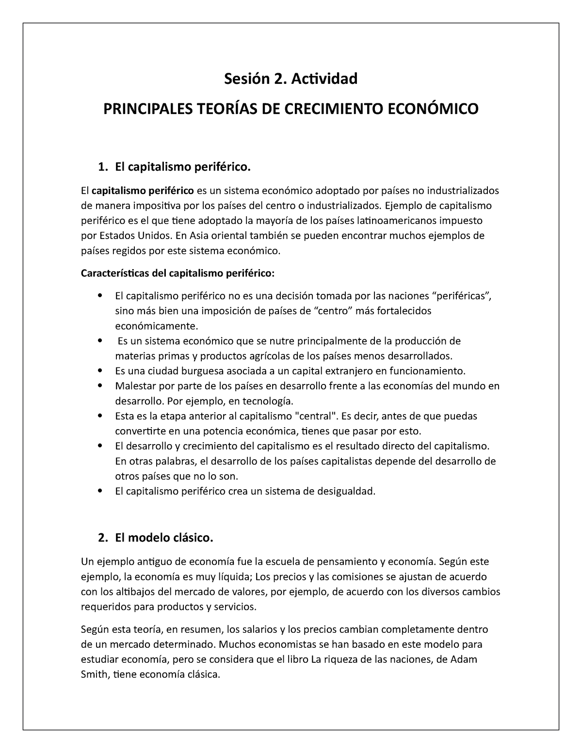 Principales Teorías DE Crecimiento Económico - Sesión 2. Actividad PRINCIPALES  TEORÍAS DE - Studocu