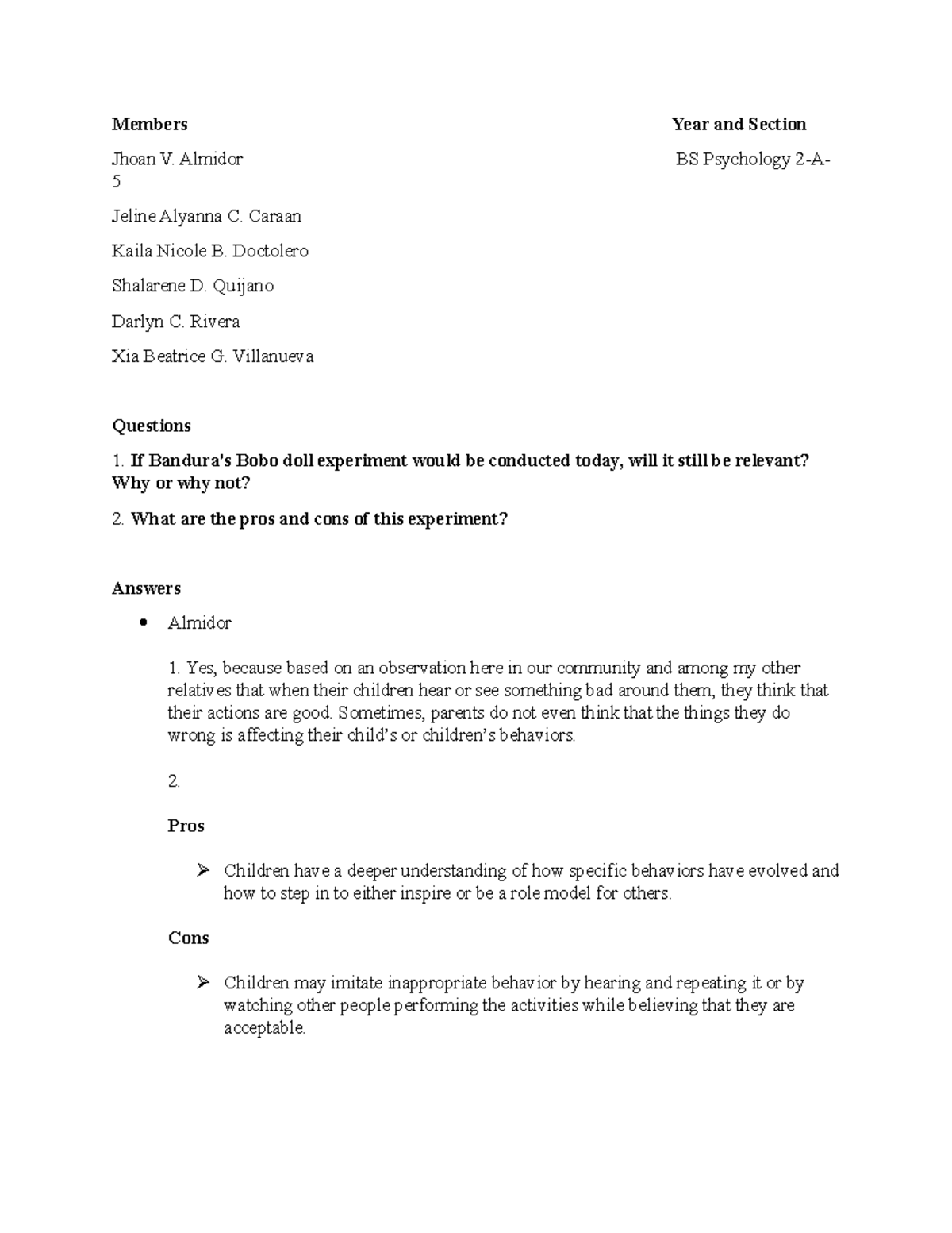 SOCP311 (Group Assignment - Aggression) - Members Year and Section ...