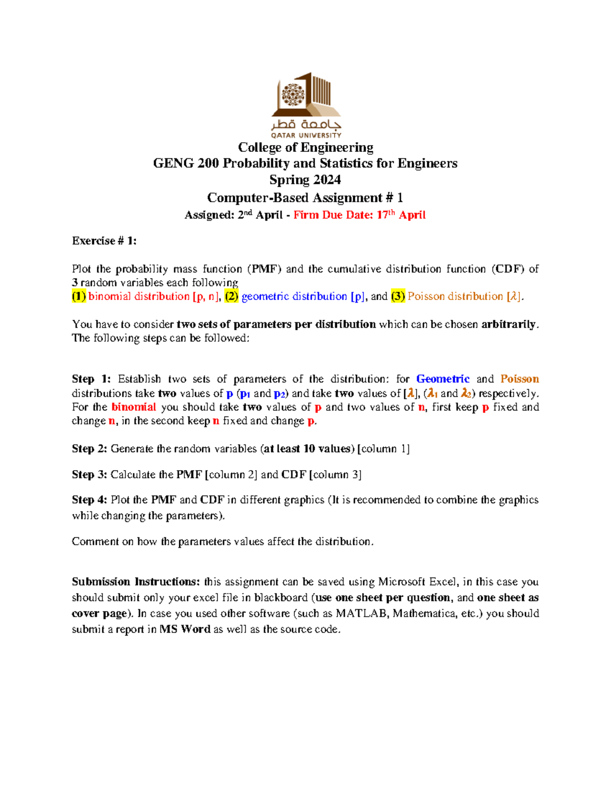 CBA 1 PROB AND STATS - College of Engineering GENG 200 Probability and ...