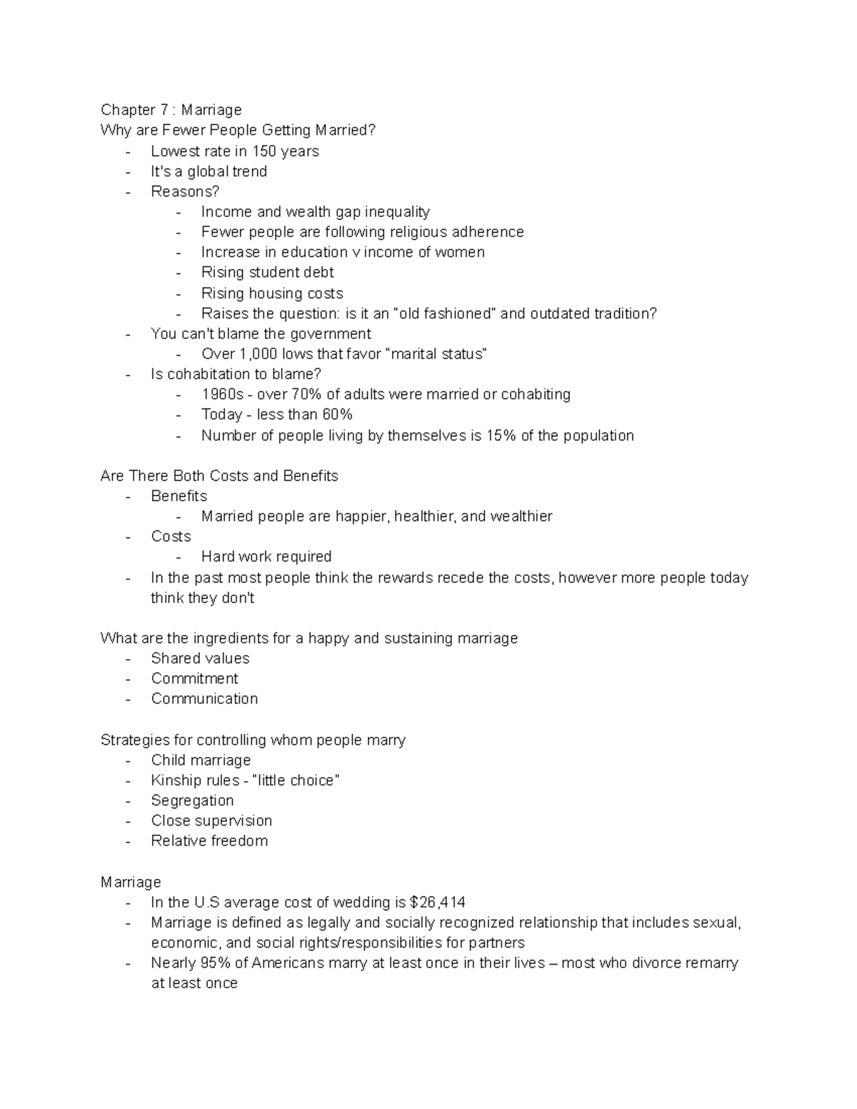 Families in Society Chapter 7: Marriage notes - Chapter 7 : Marriage ...