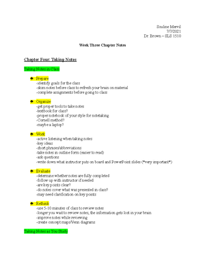 Week Five Chapter Notes - Souline Mervil 7/21/ Dr. Brown – SLS 1510 ...