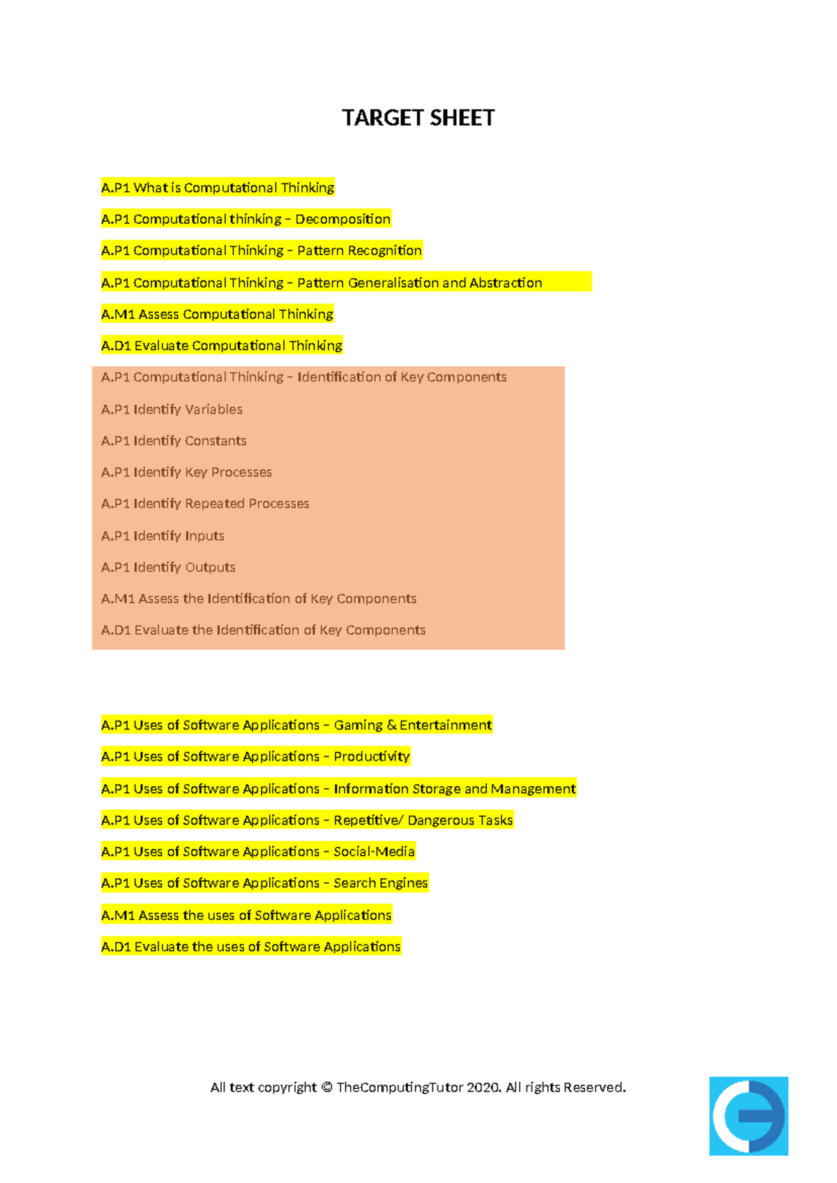 Targets - its a document compiling work . - TARGET SHEET A What is ...