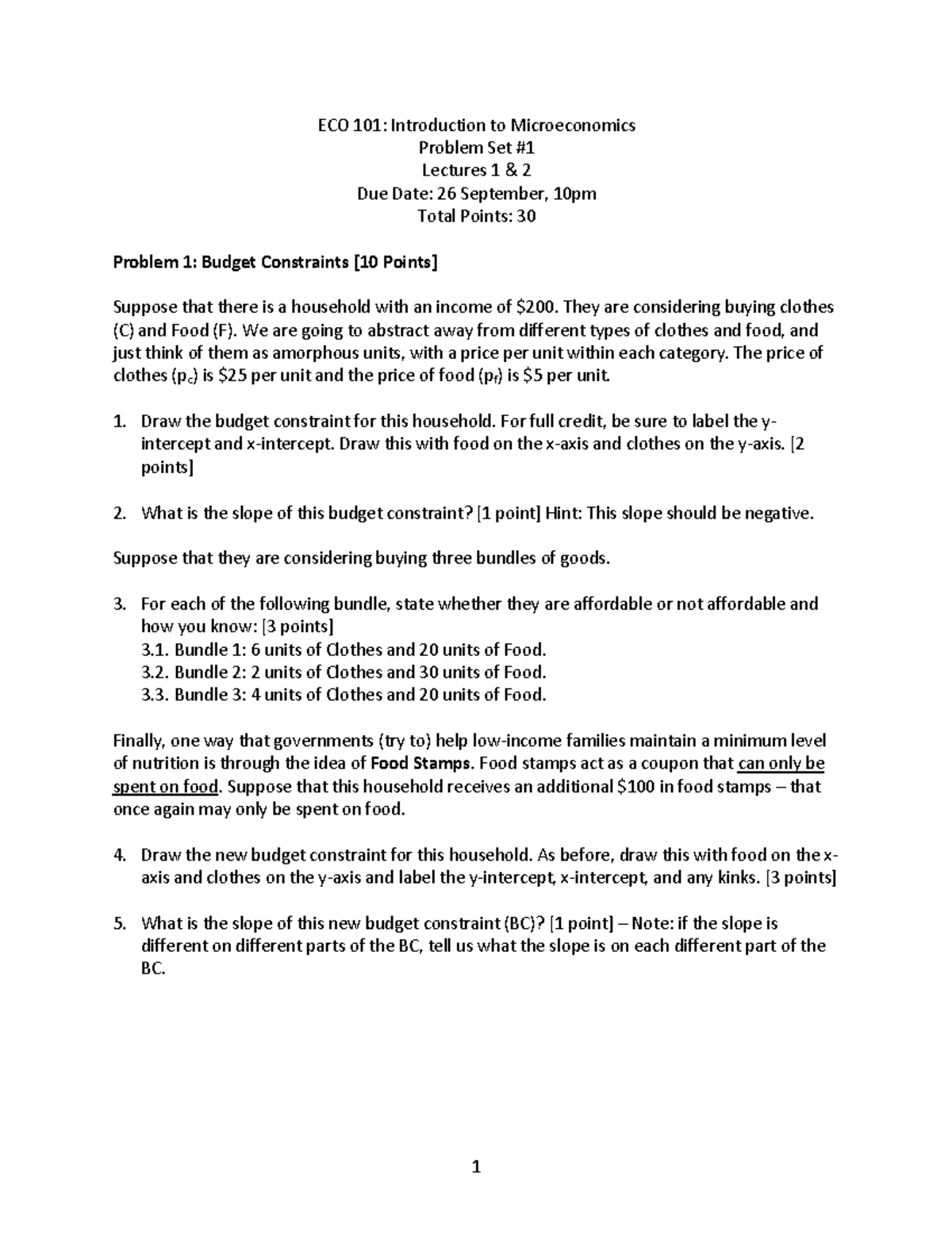 ECO101 Problem Set 1 - 1 ECO 101: Introduction to Microeconomics ...