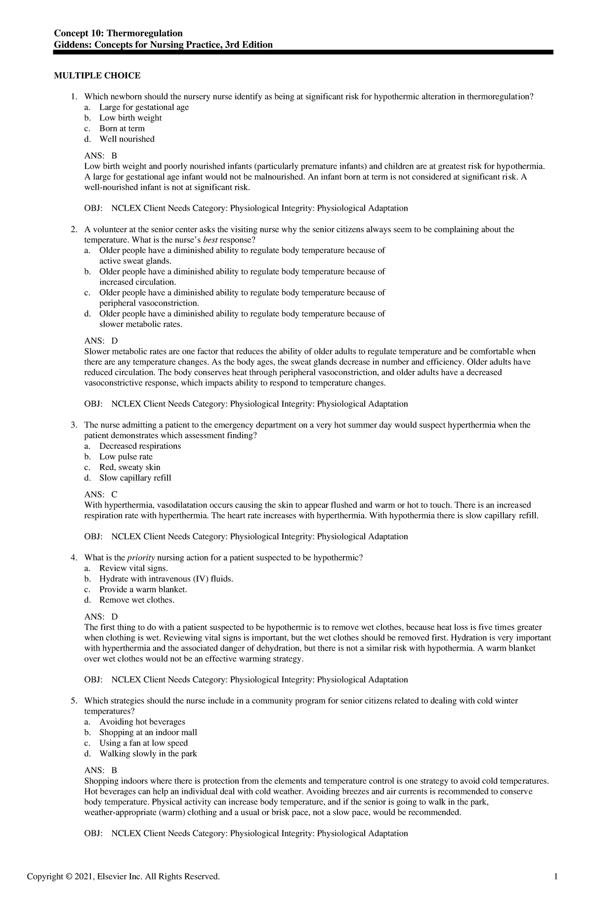 Exam View - Chapter 10 - Copyright © 2021, Elsevier Inc. All Rights ...