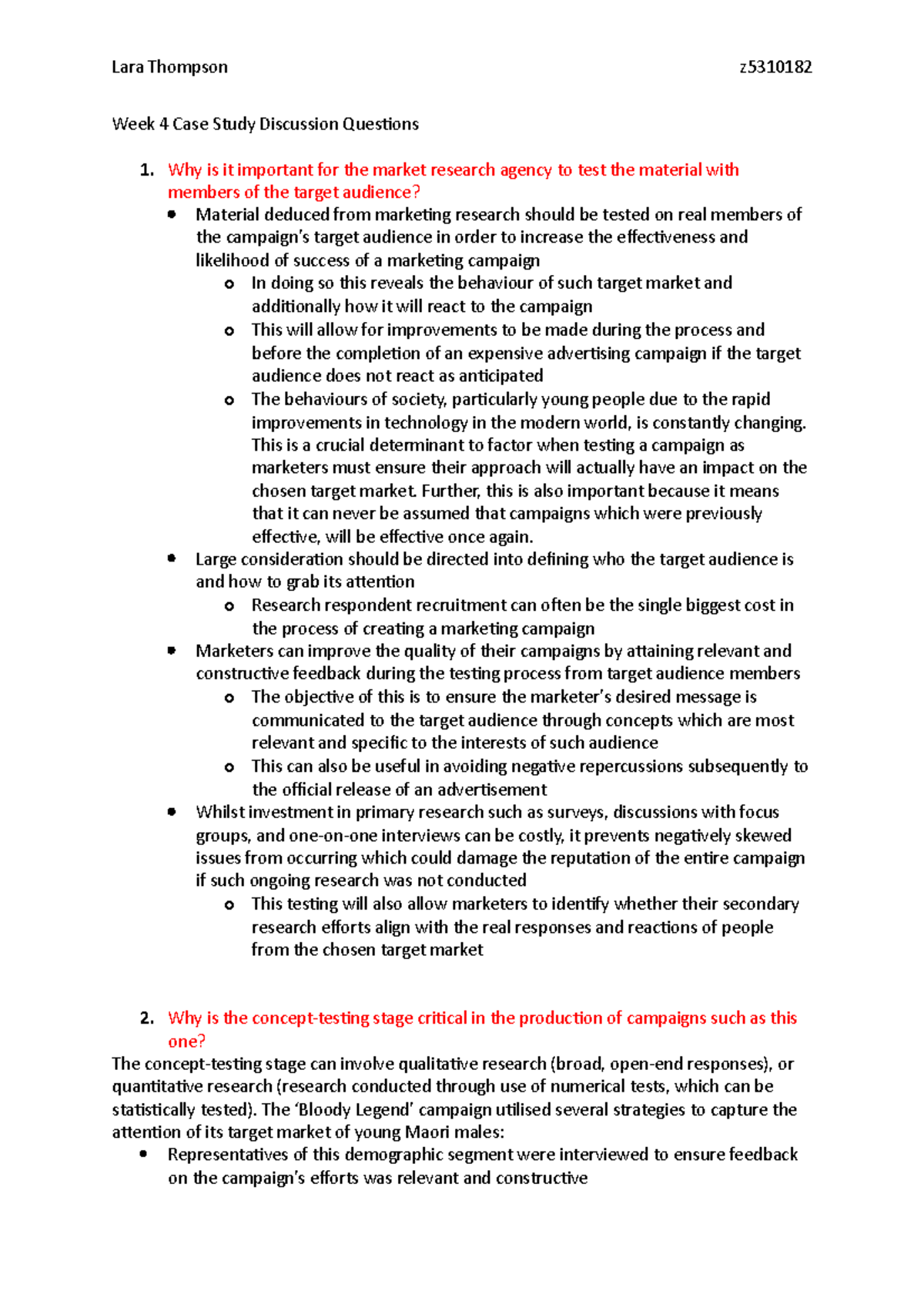 Week 4 Case Study Discussion Questions Lara Thompson z Week 4 Case
