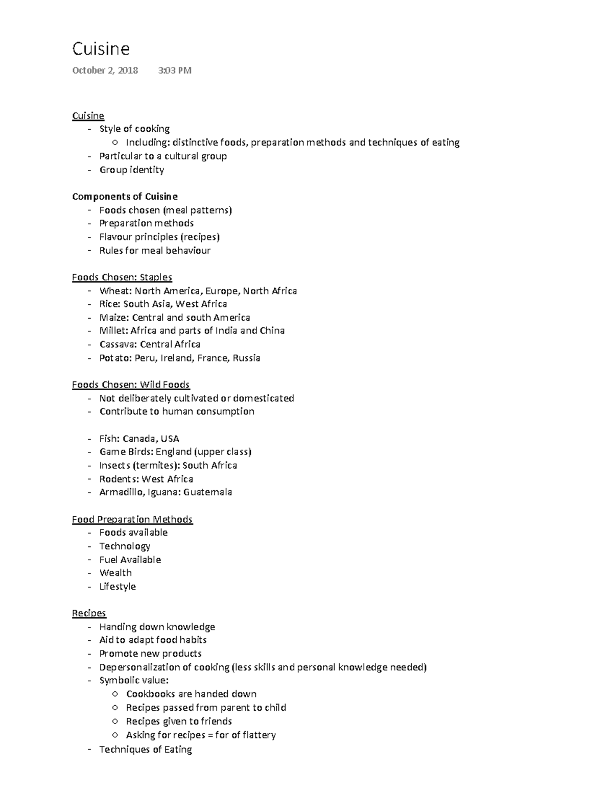 Cuisine - Lecture notes 4 - Cu IS I n e October 2, 2018 3:03 PM Cuisine ...