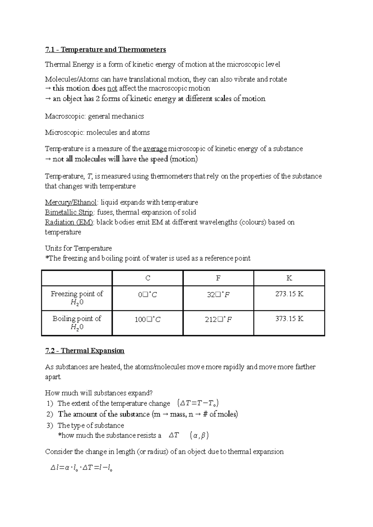 Module 7 Thermodynamics - 7 - Temperature and Thermometers Thermal ...