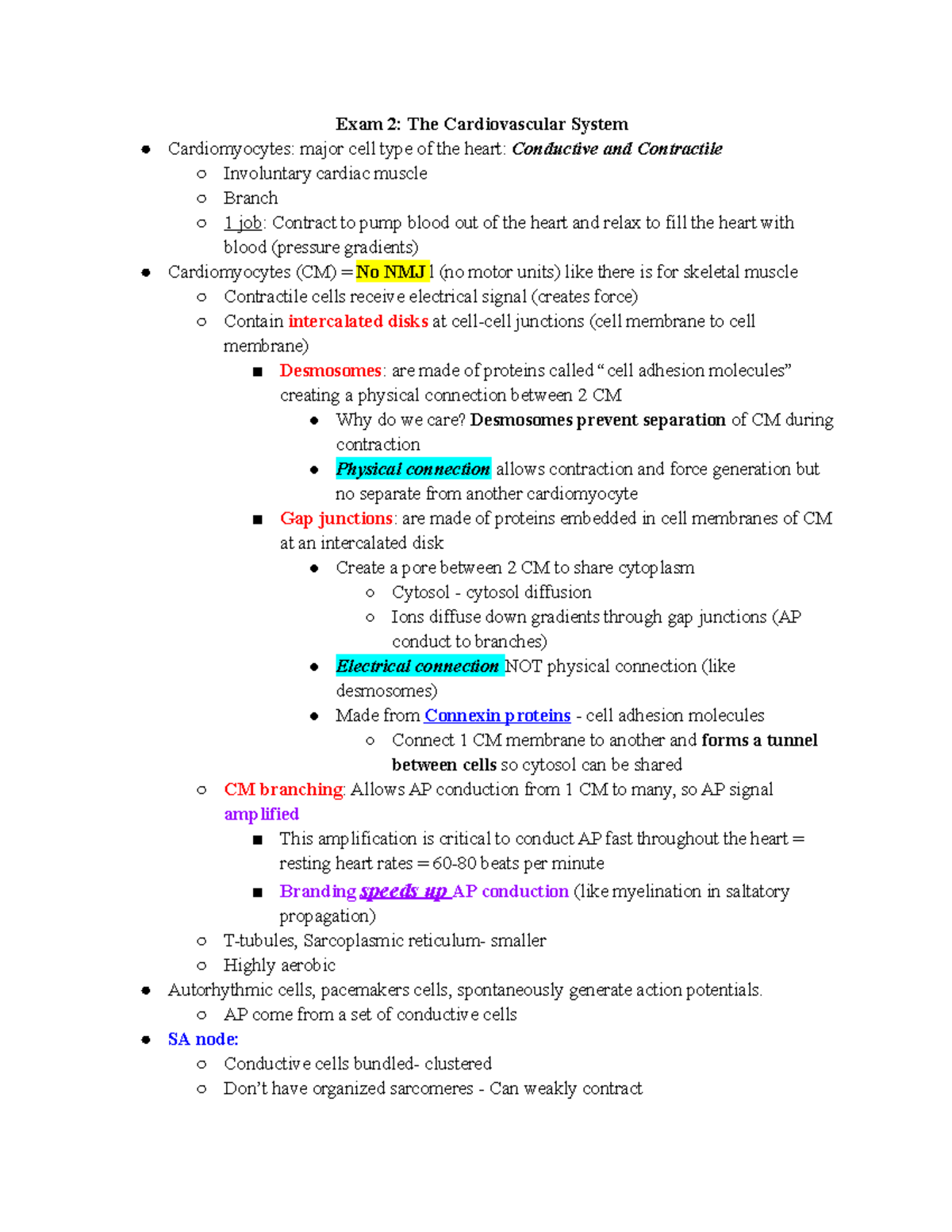 Bio472 Exam 2( Cardiovascular) Complete Notes - Exam 2: The ...