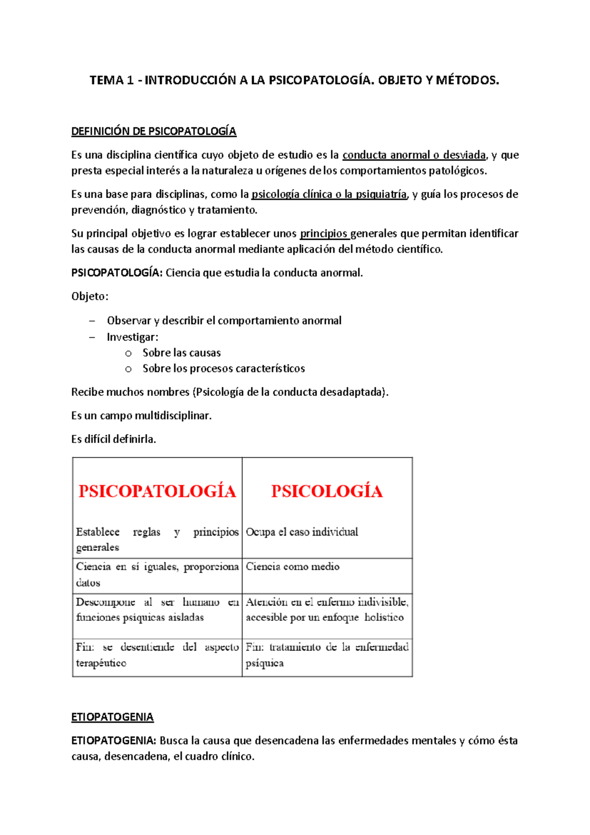 TEMA 1 - Apuntes - TEMA 1 - INTRODUCCIÓN A LA PSICOPATOLOGÍA. OBJETO Y ...