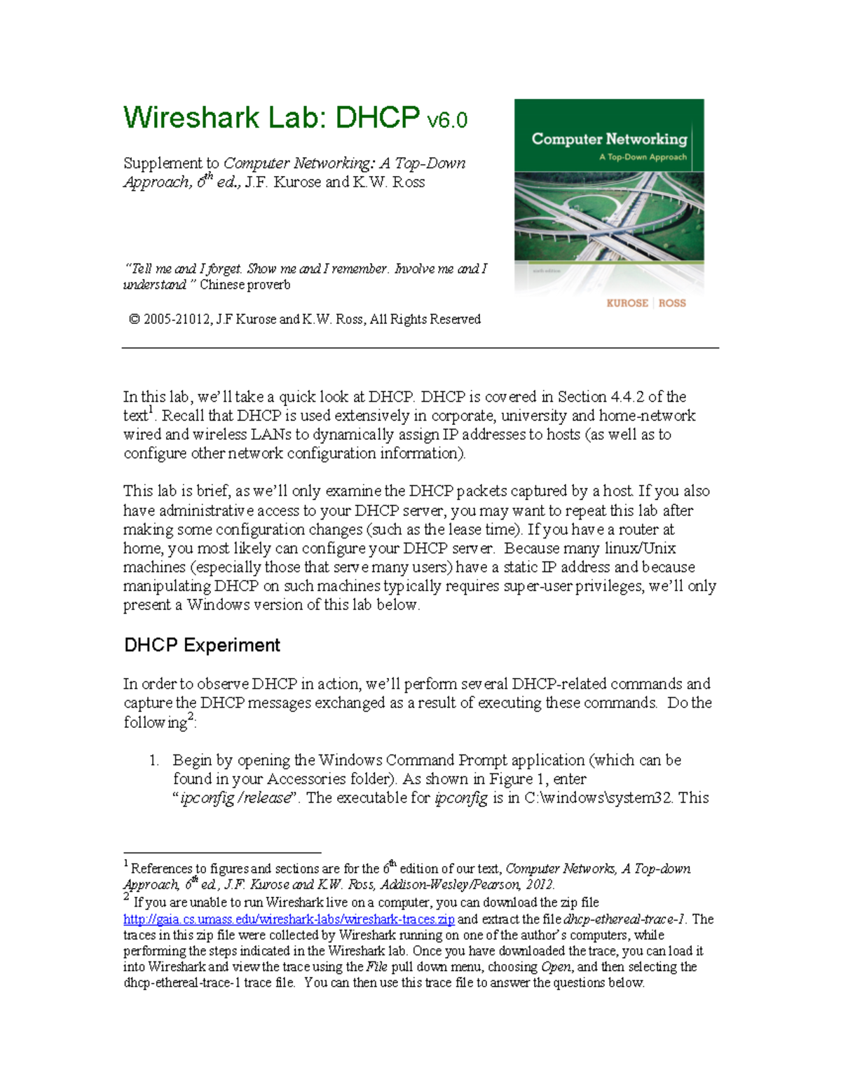 Wireshark dhcp v6 top down approach 6th edition wireshark lab dhcp